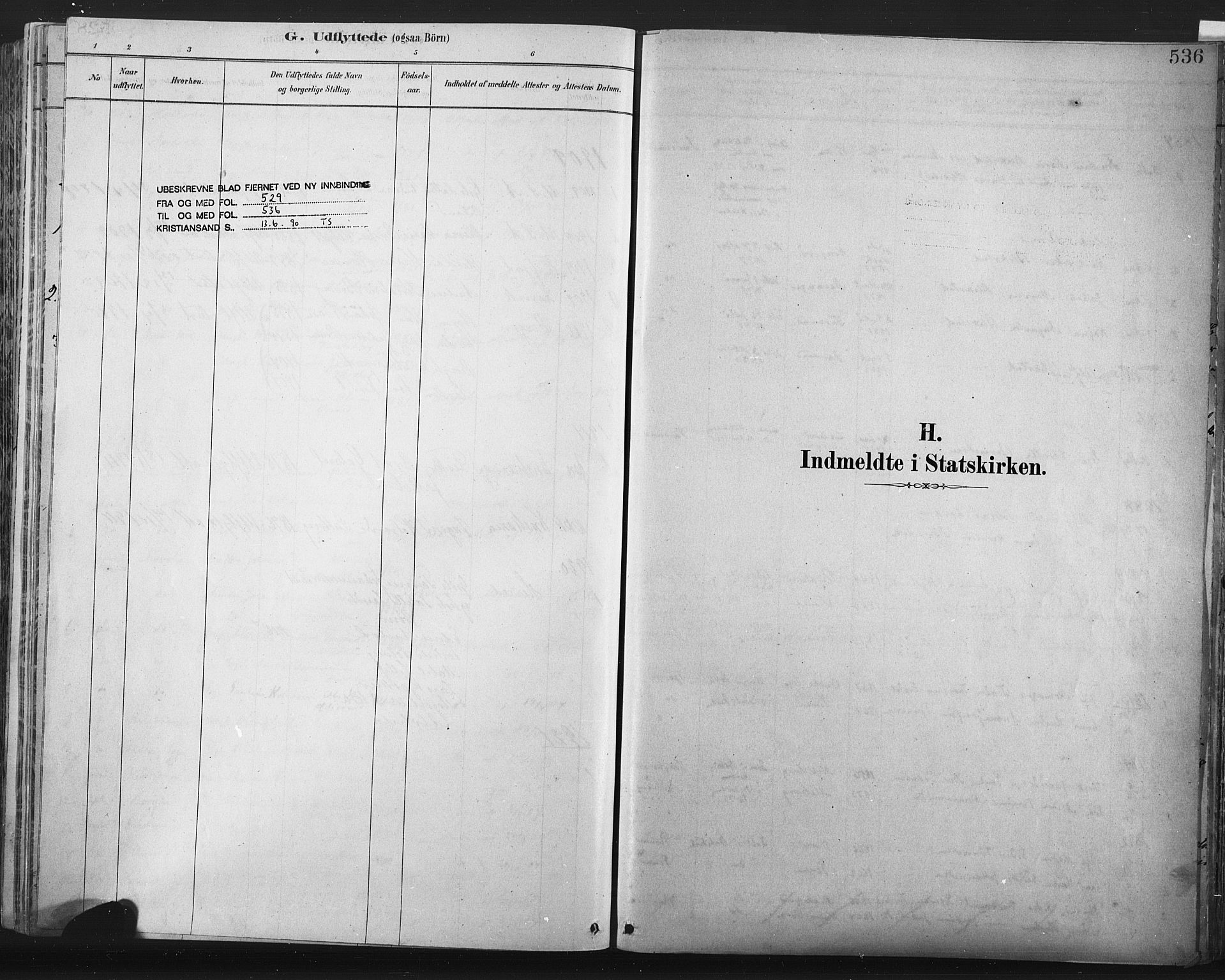 Lista sokneprestkontor, SAK/1111-0027/F/Fa/L0012: Parish register (official) no. A 12, 1879-1903, p. 536