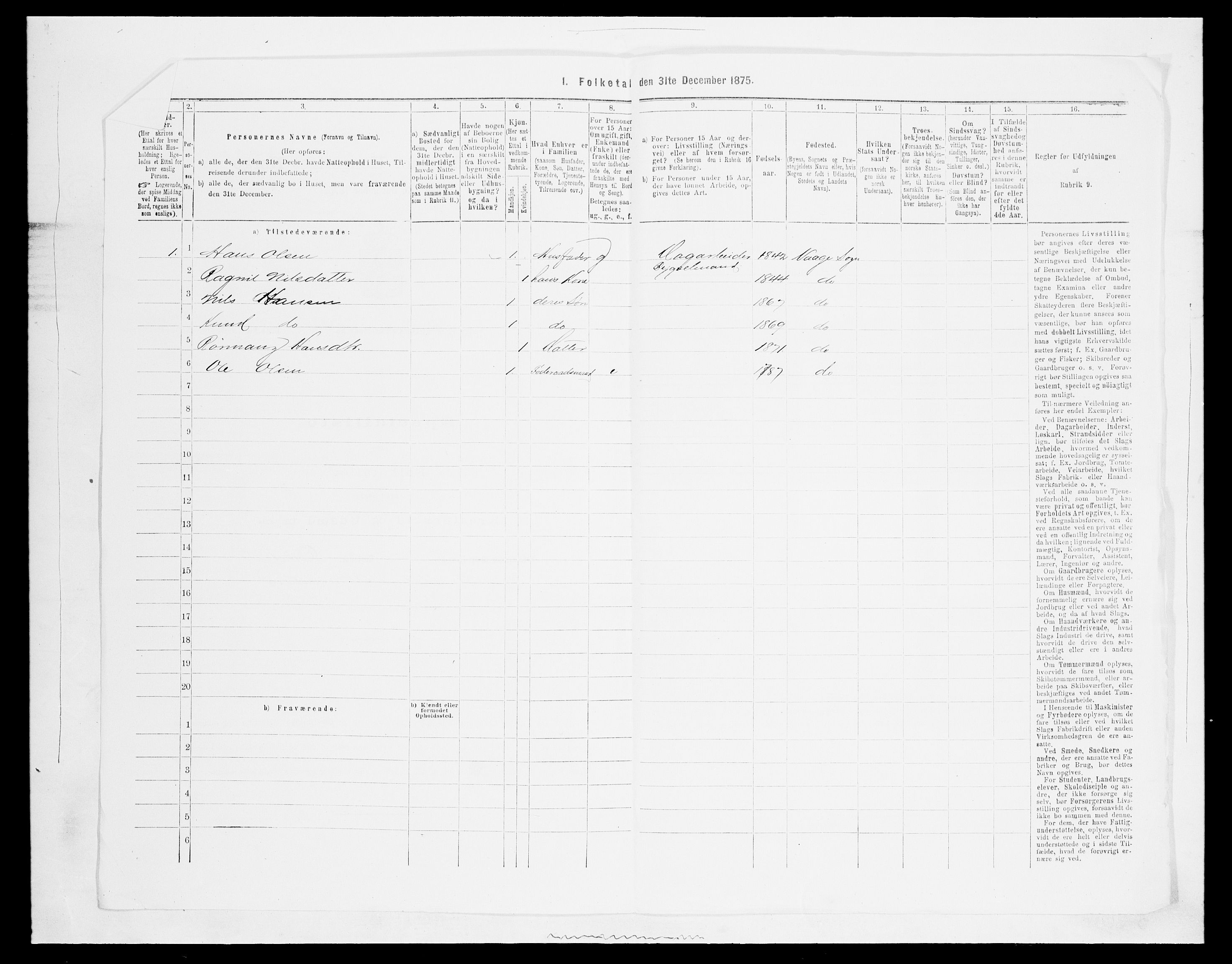 SAH, 1875 census for 0515P Vågå, 1875, p. 852