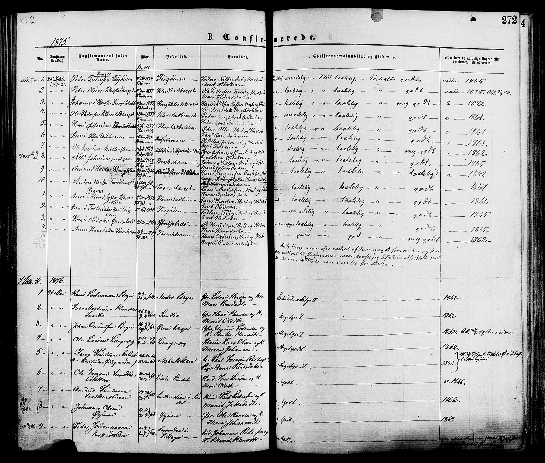 Nord-Fron prestekontor, SAH/PREST-080/H/Ha/Haa/L0002: Parish register (official) no. 2, 1865-1883, p. 272