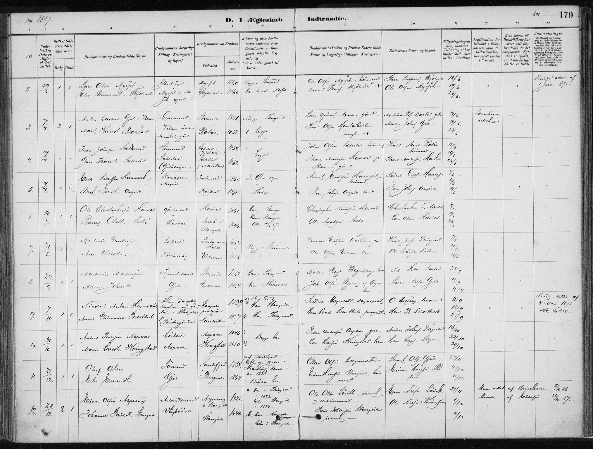 Ministerialprotokoller, klokkerbøker og fødselsregistre - Møre og Romsdal, SAT/A-1454/586/L0987: Parish register (official) no. 586A13, 1879-1892, p. 179