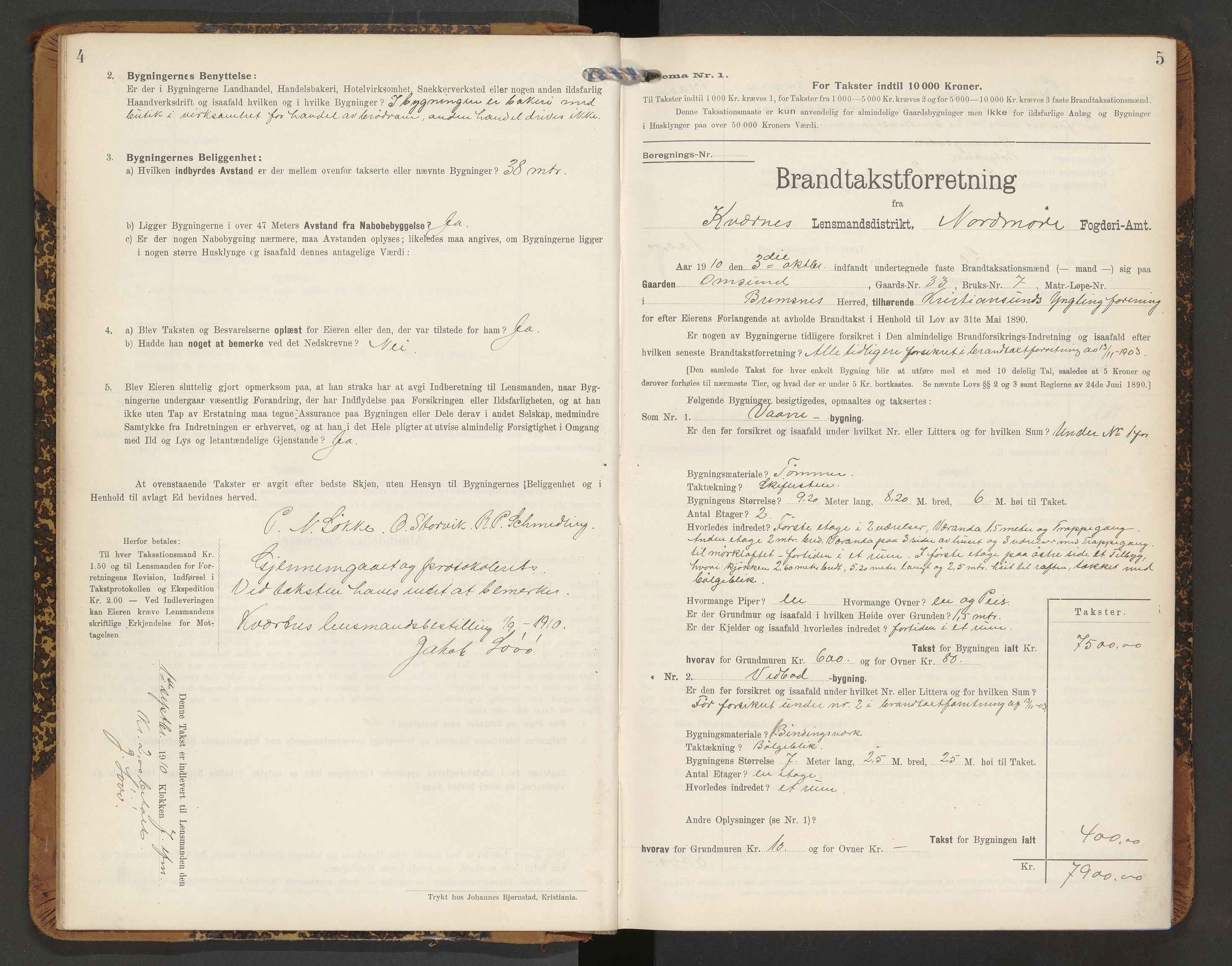 Norges Brannkasse Averøy og Frei, AV/SAT-A-5505/Fb/L0003: Branntakstprotokoll, 1910-1926, p. 4-5