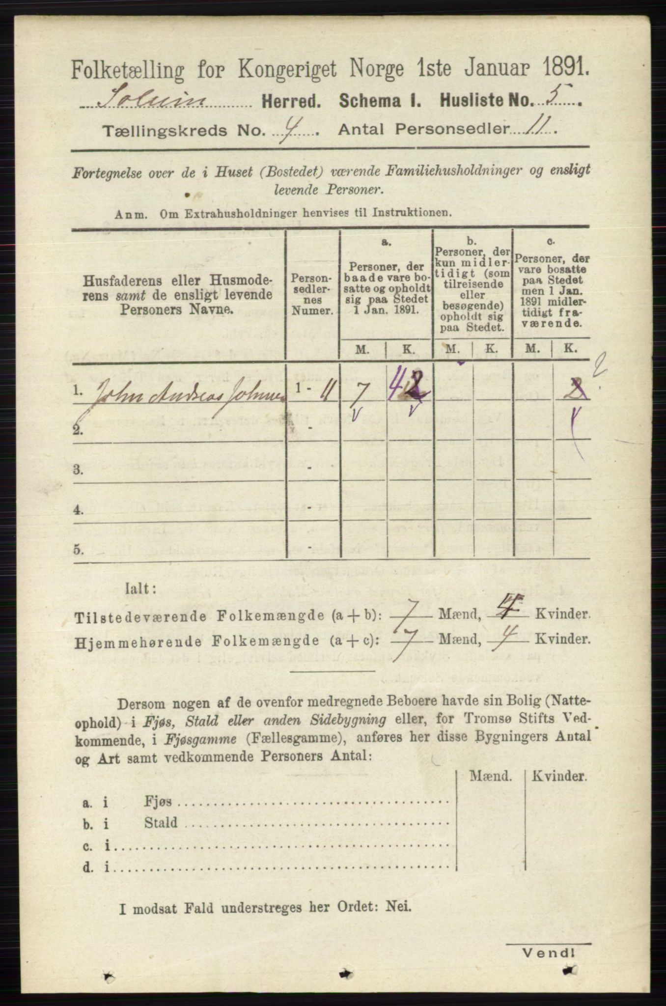 RA, 1891 census for 0818 Solum, 1891, p. 592