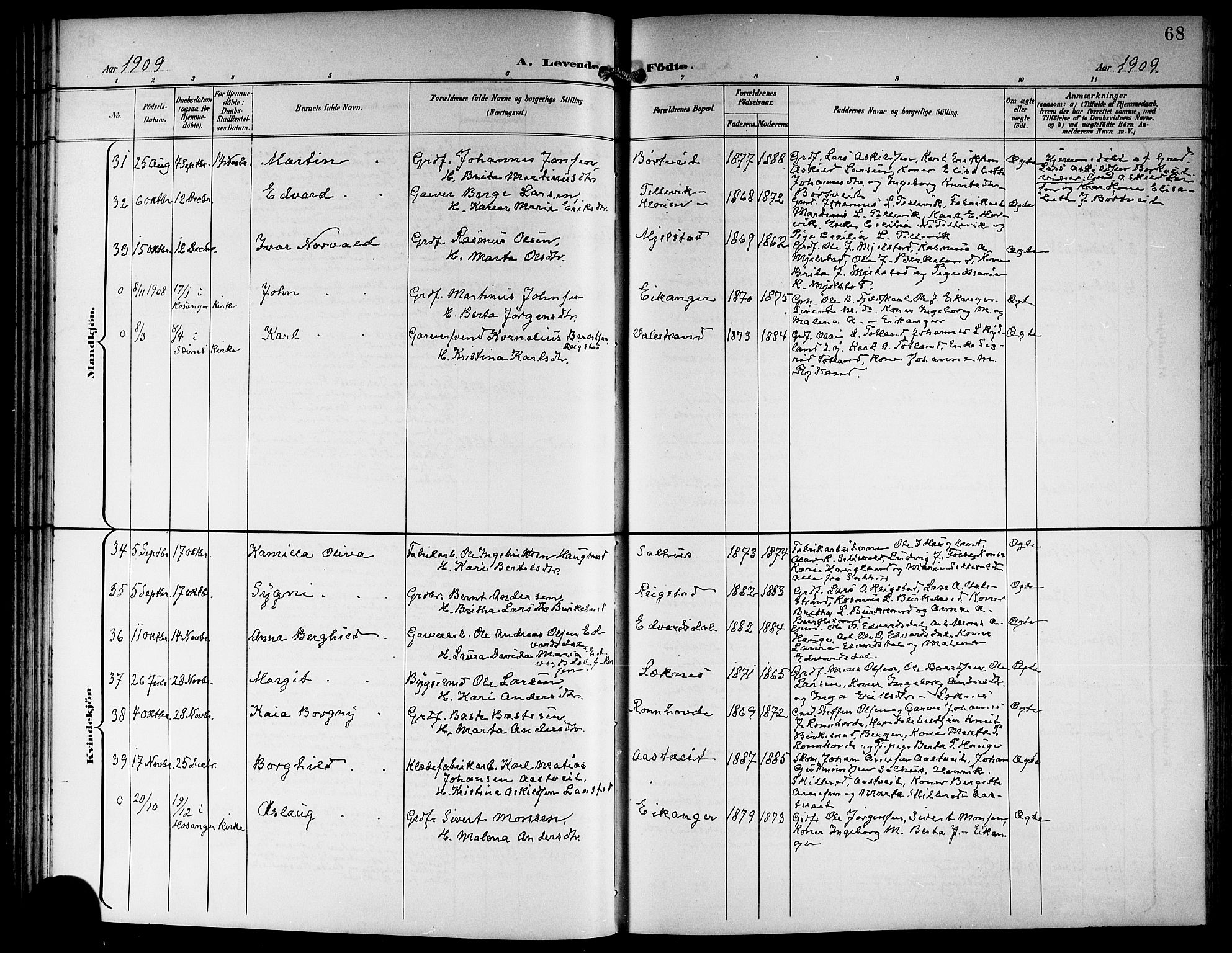 Hamre sokneprestembete, AV/SAB-A-75501/H/Ha/Hab: Parish register (copy) no. B 4, 1898-1919, p. 68