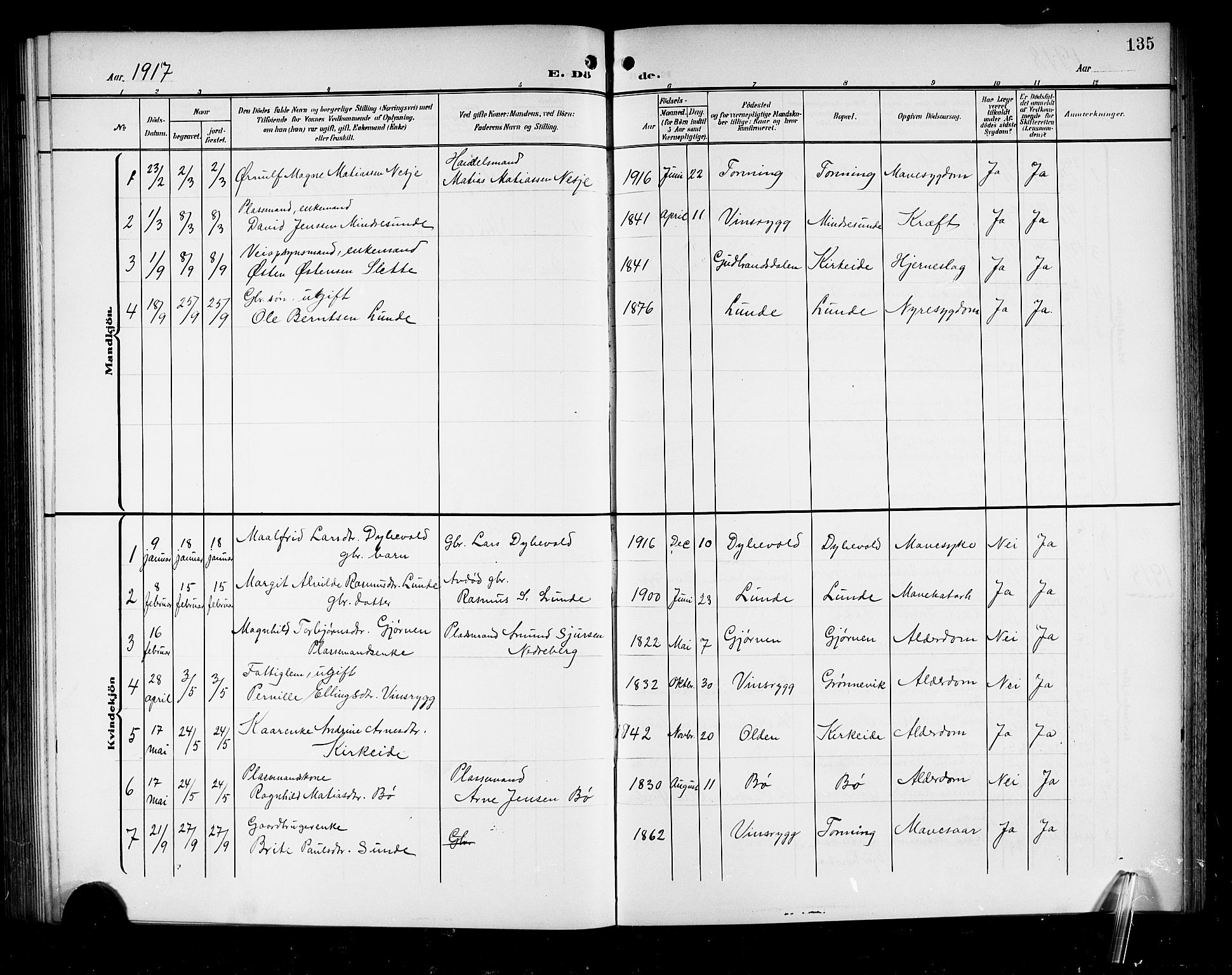 Stryn Sokneprestembete, AV/SAB-A-82501: Parish register (copy) no. A 3, 1906-1924, p. 135