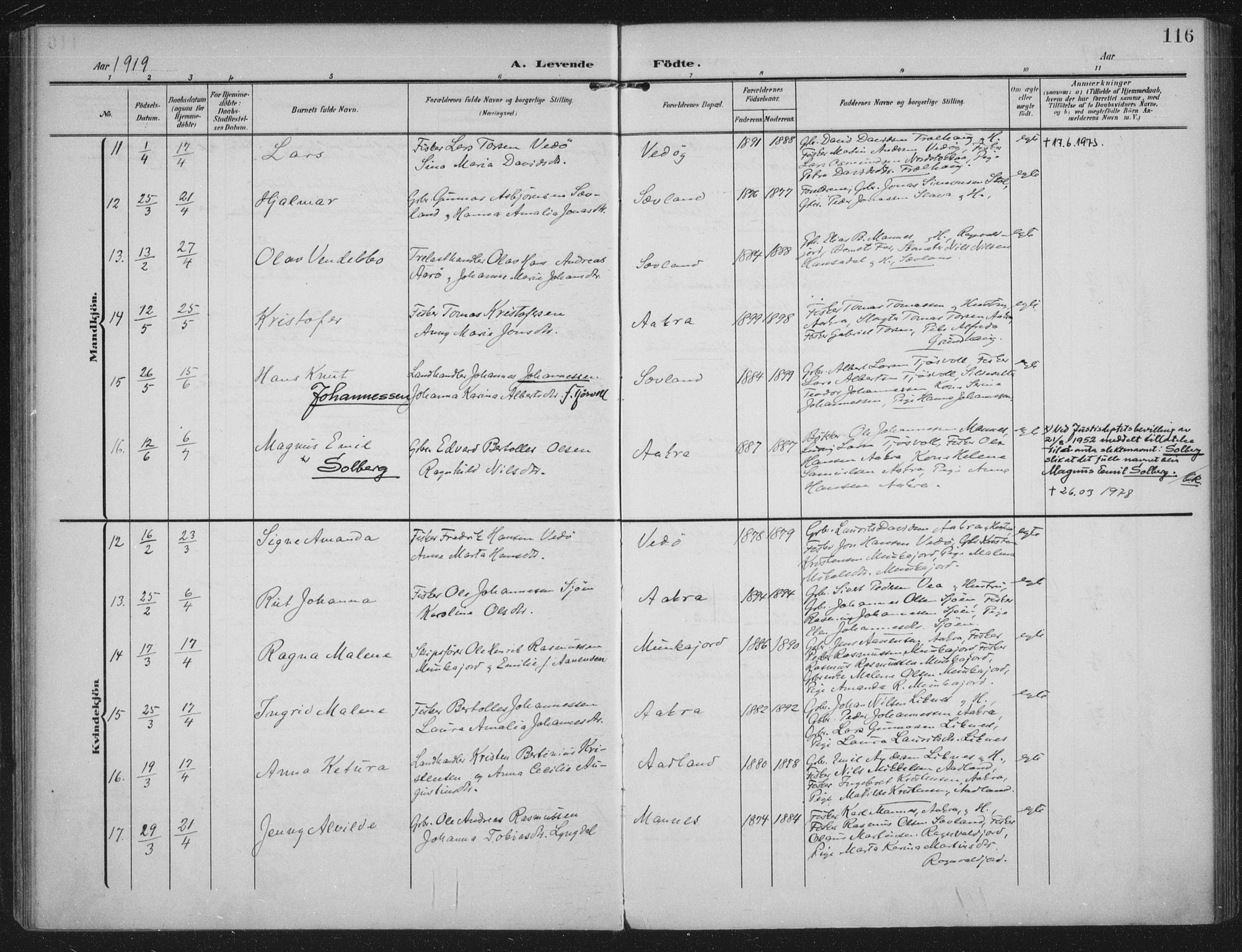 Kopervik sokneprestkontor, AV/SAST-A-101850/H/Ha/Haa/L0005: Parish register (official) no. A 5, 1906-1924, p. 116