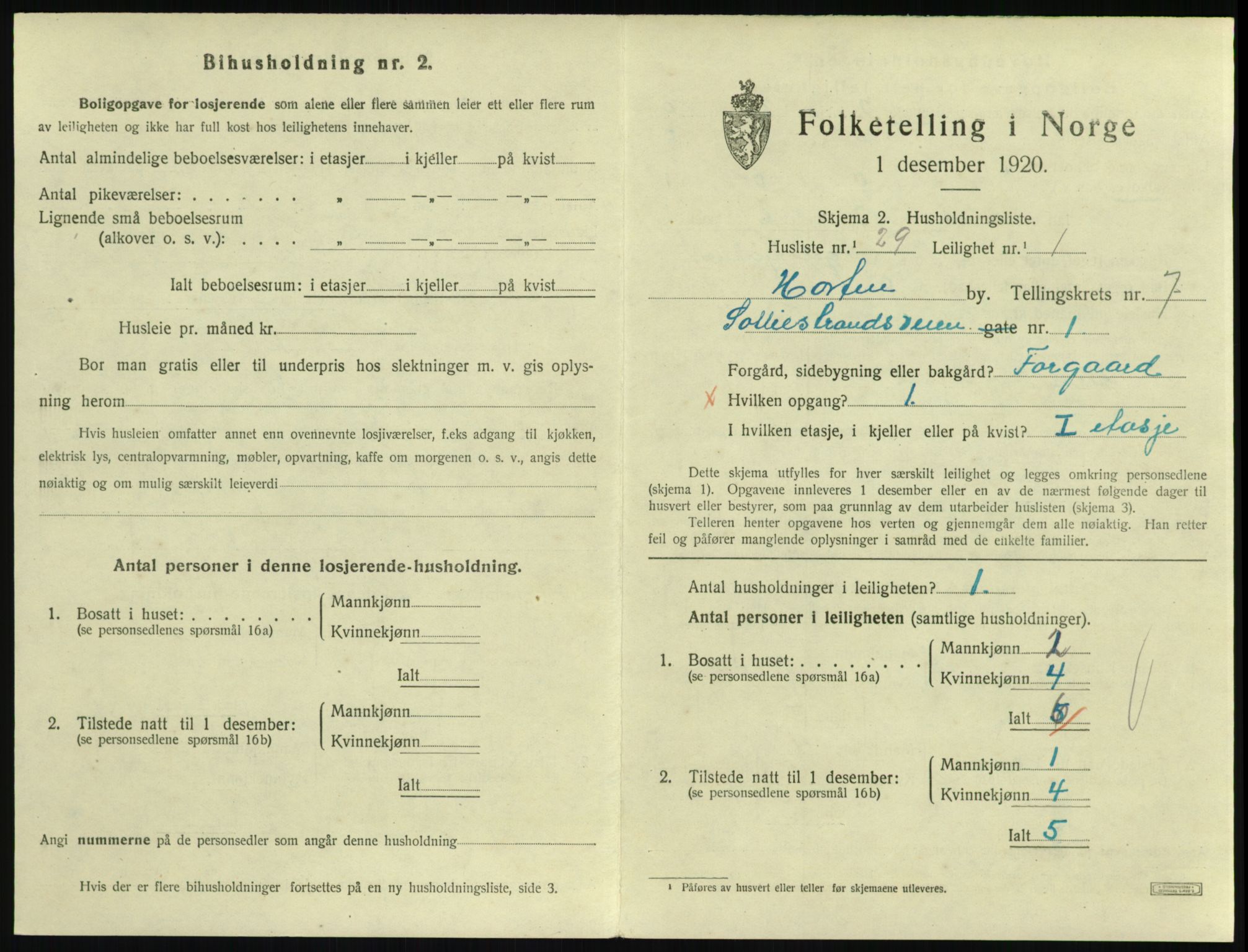 SAKO, 1920 census for Horten, 1920, p. 7295