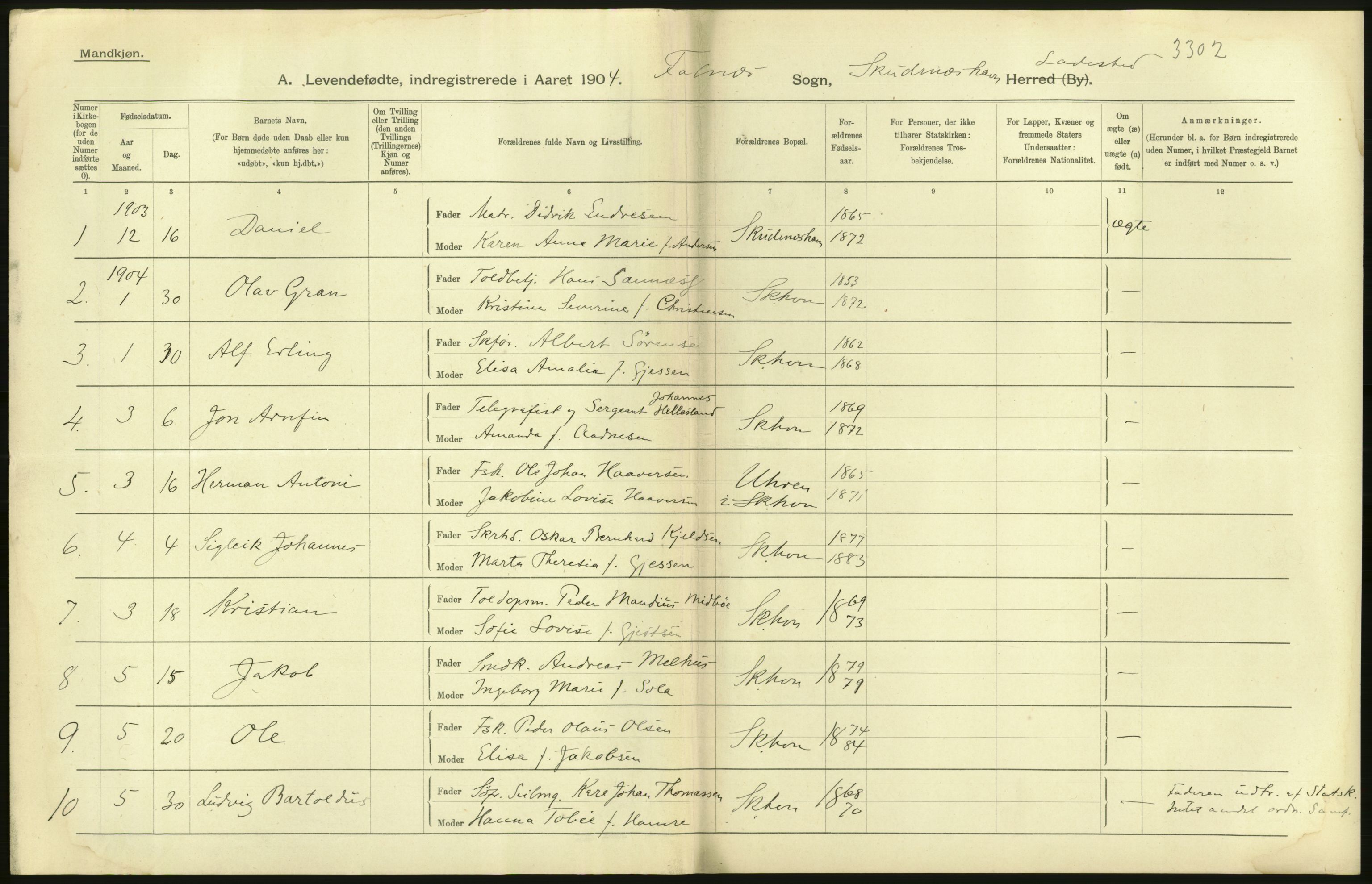 Statistisk sentralbyrå, Sosiodemografiske emner, Befolkning, AV/RA-S-2228/D/Df/Dfa/Dfab/L0012: Stavanger amt: Fødte, gifte, døde, 1904, p. 44