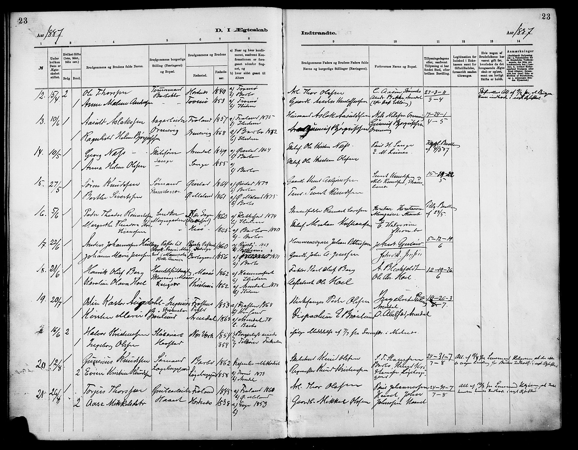 Barbu sokneprestkontor, AV/SAK-1111-0003/F/Fa/L0003: Parish register (official) no. A 3, 1883-1898, p. 23