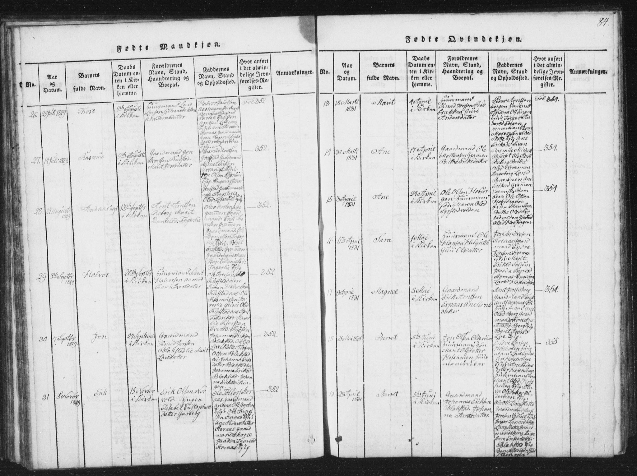 Ministerialprotokoller, klokkerbøker og fødselsregistre - Sør-Trøndelag, SAT/A-1456/672/L0862: Parish register (copy) no. 672C01, 1816-1831, p. 84