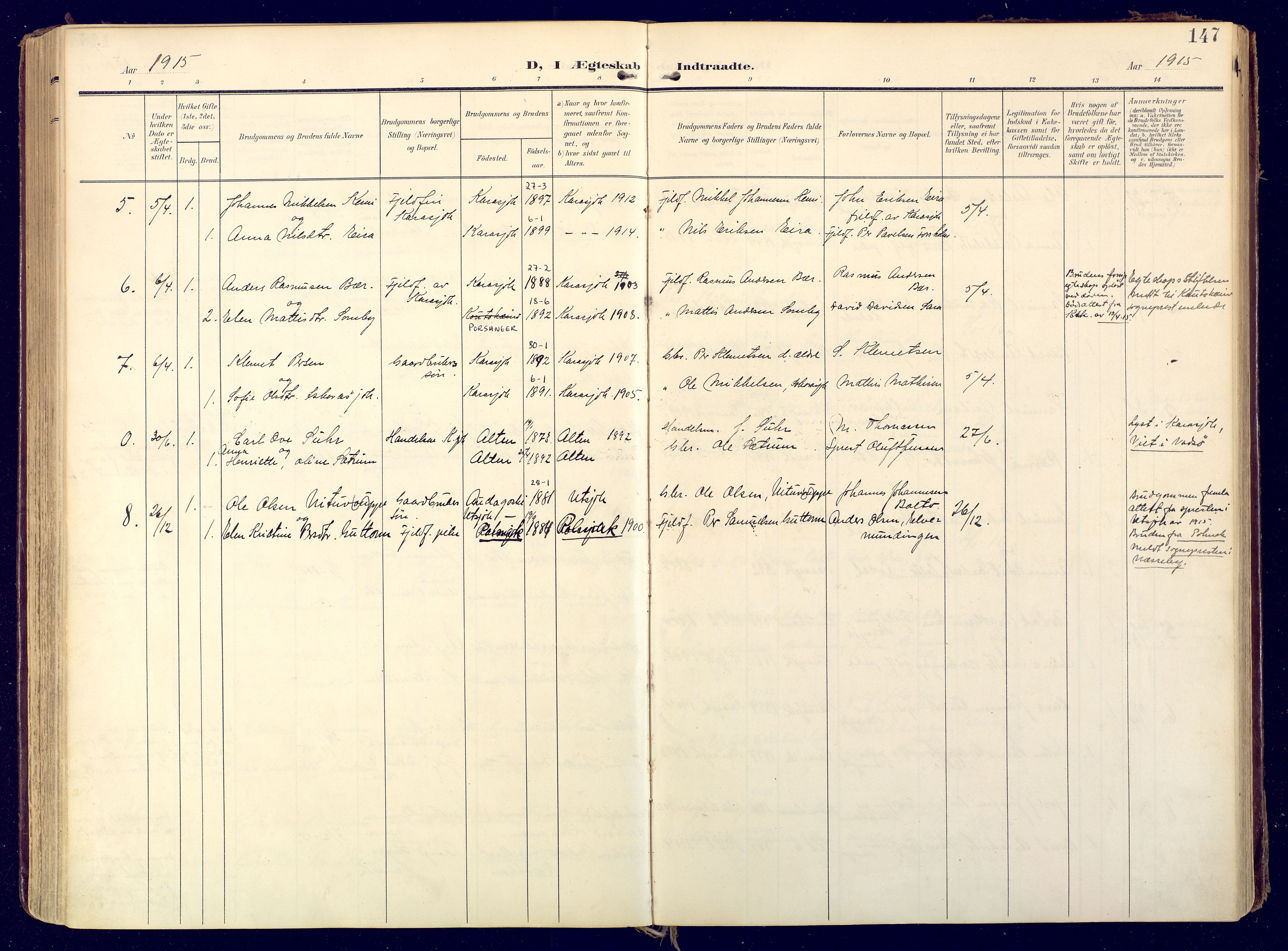 Karasjok sokneprestkontor, AV/SATØ-S-1352/H/Ha: Parish register (official) no. 3, 1907-1926, p. 147