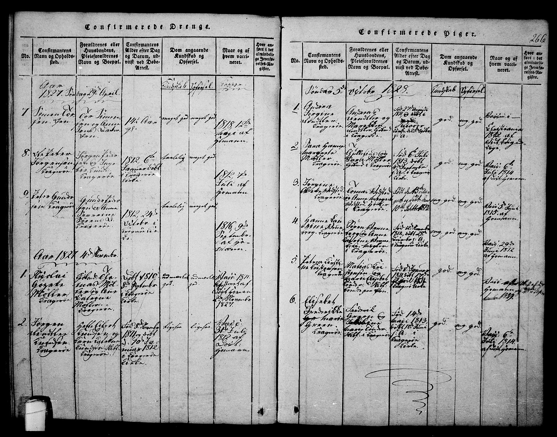 Kragerø kirkebøker, SAKO/A-278/F/Fa/L0004: Parish register (official) no. 4, 1814-1831, p. 266