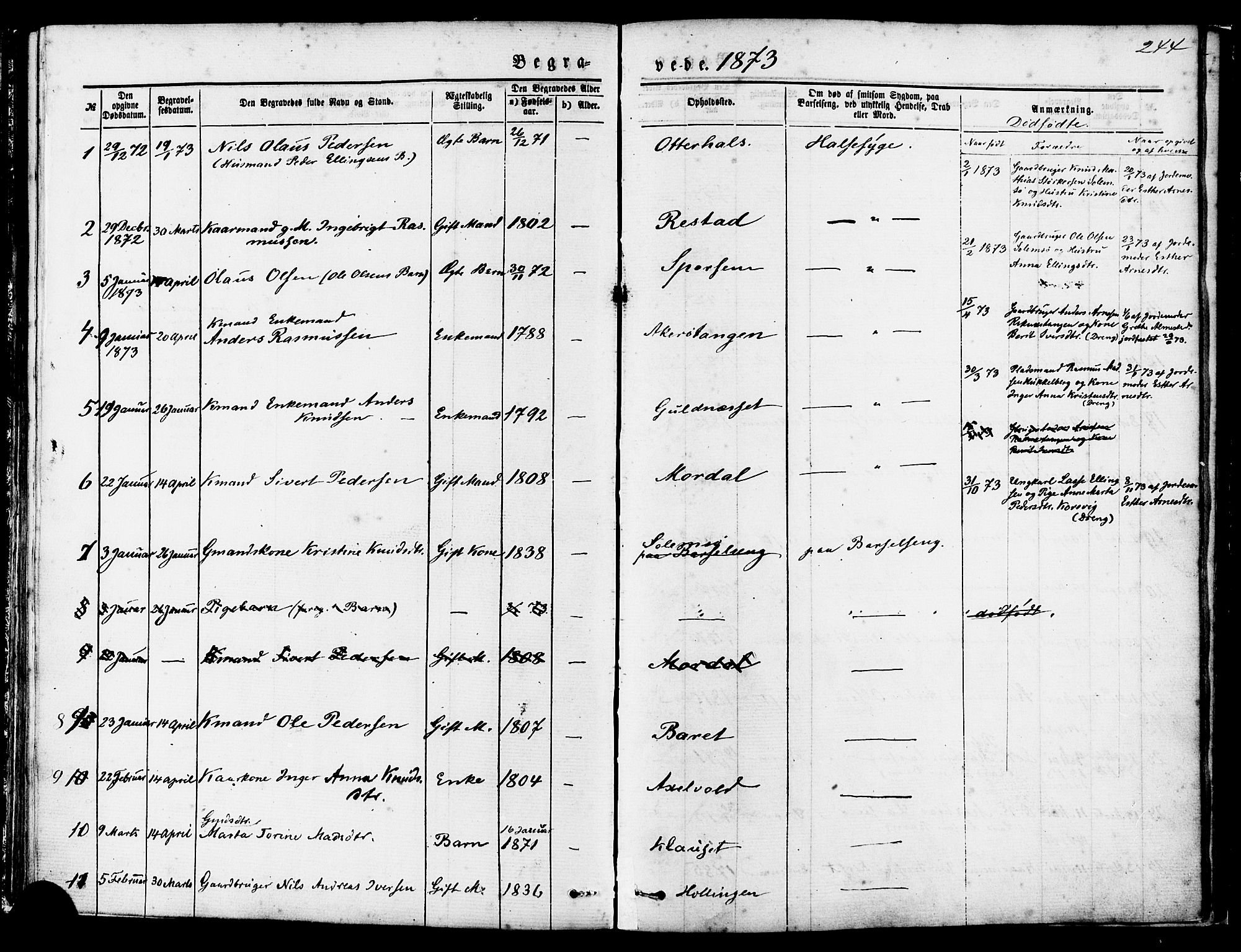 Ministerialprotokoller, klokkerbøker og fødselsregistre - Møre og Romsdal, SAT/A-1454/560/L0720: Parish register (official) no. 560A04, 1873-1878, p. 244
