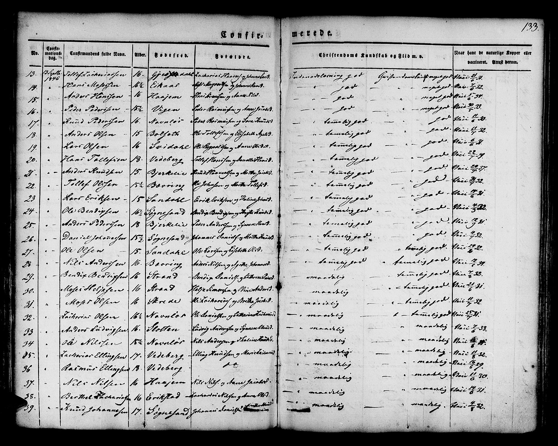 Jølster sokneprestembete, AV/SAB-A-80701/H/Haa/Haaa/L0009: Parish register (official) no. A 9, 1833-1848, p. 133