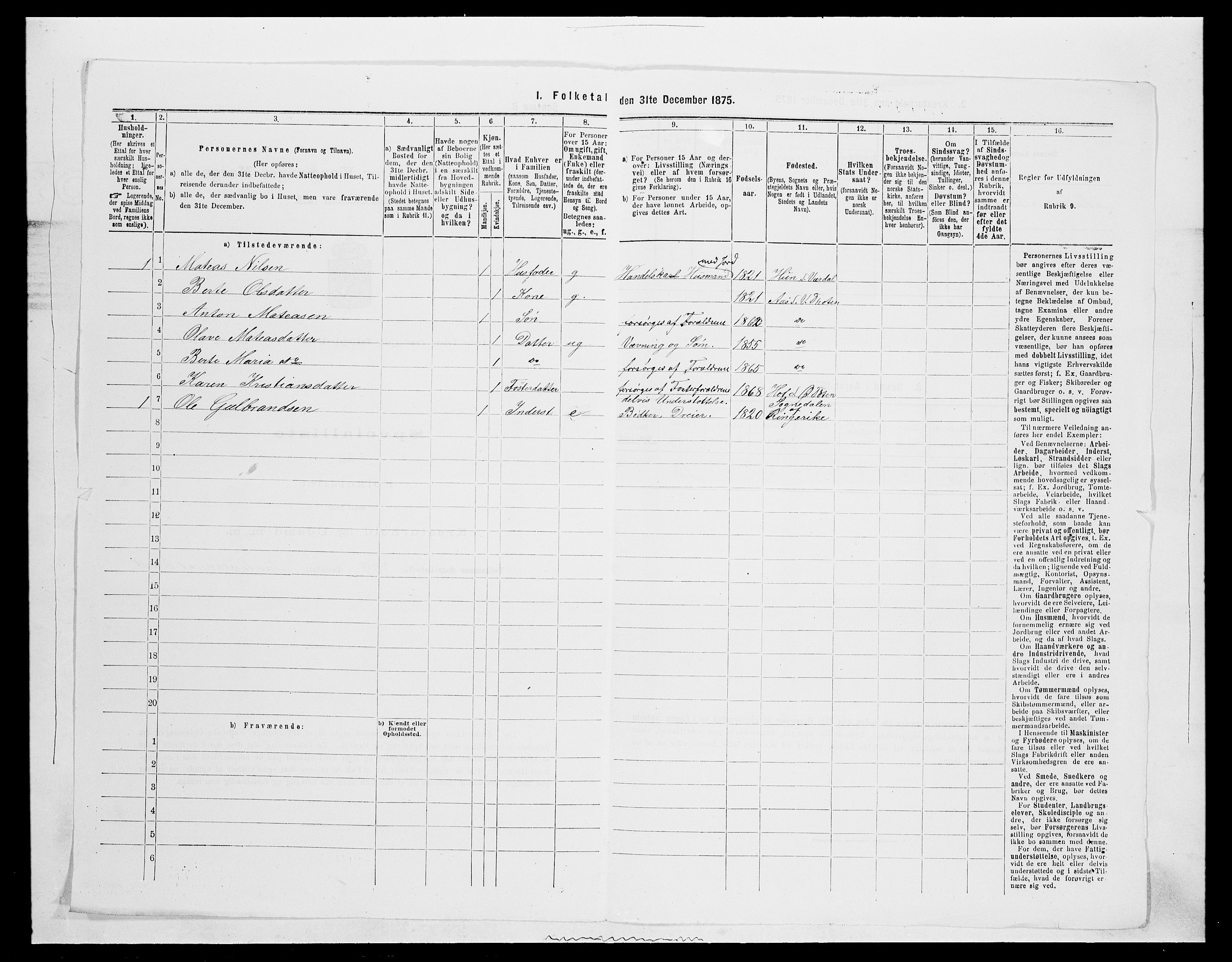 SAH, 1875 census for 0529P Vestre Toten, 1875, p. 1147