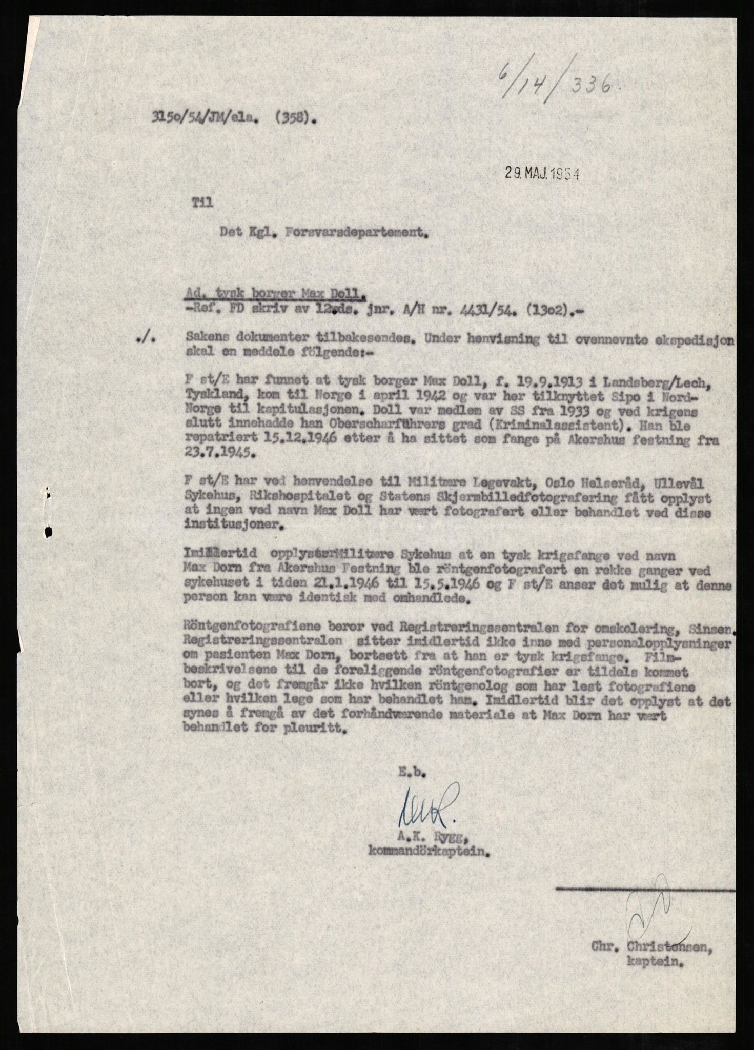 Forsvaret, Forsvarets overkommando II, AV/RA-RAFA-3915/D/Db/L0006: CI Questionaires. Tyske okkupasjonsstyrker i Norge. Tyskere., 1945-1946, p. 124