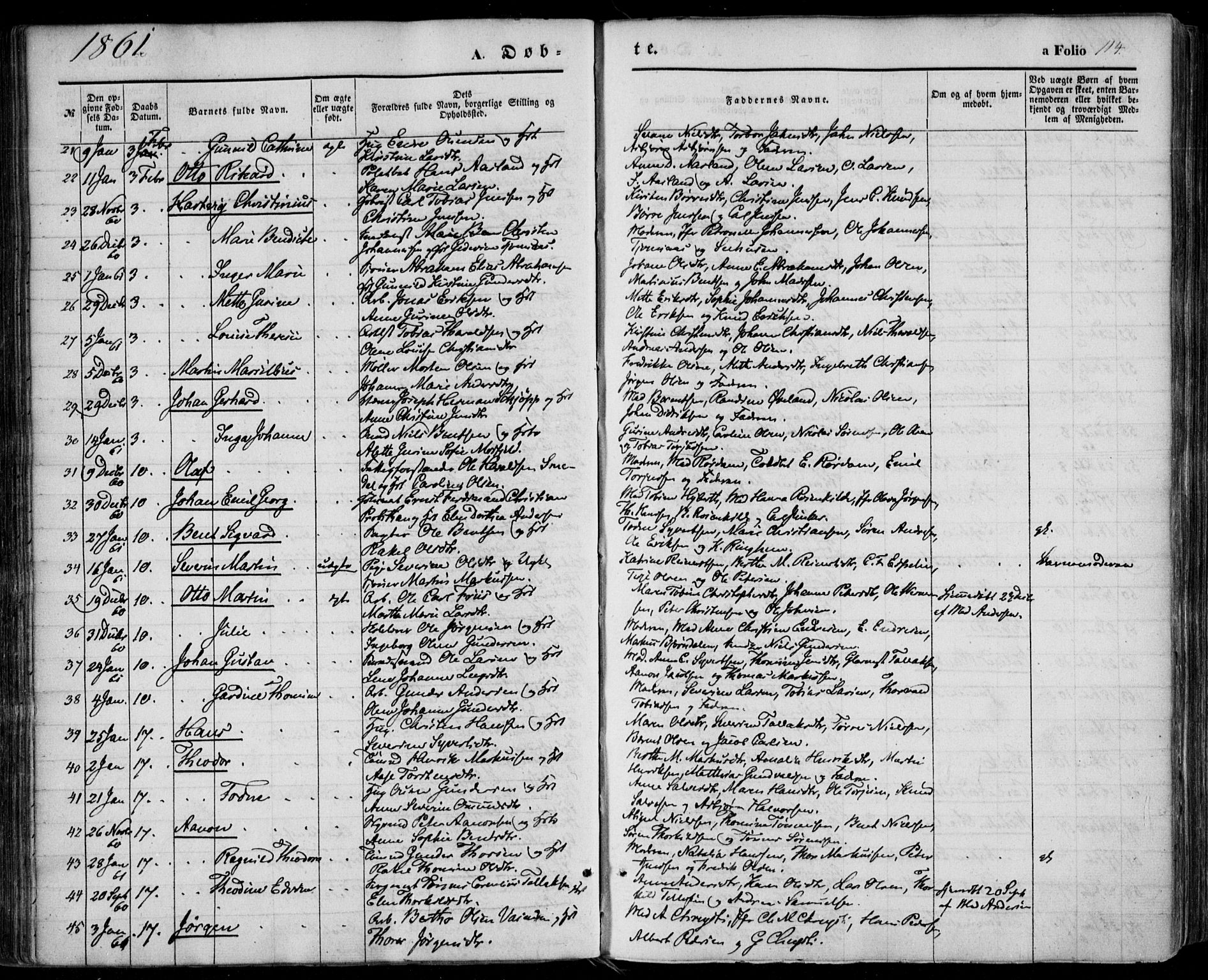 Kristiansand domprosti, SAK/1112-0006/F/Fa/L0014: Parish register (official) no. A 14, 1852-1867, p. 114