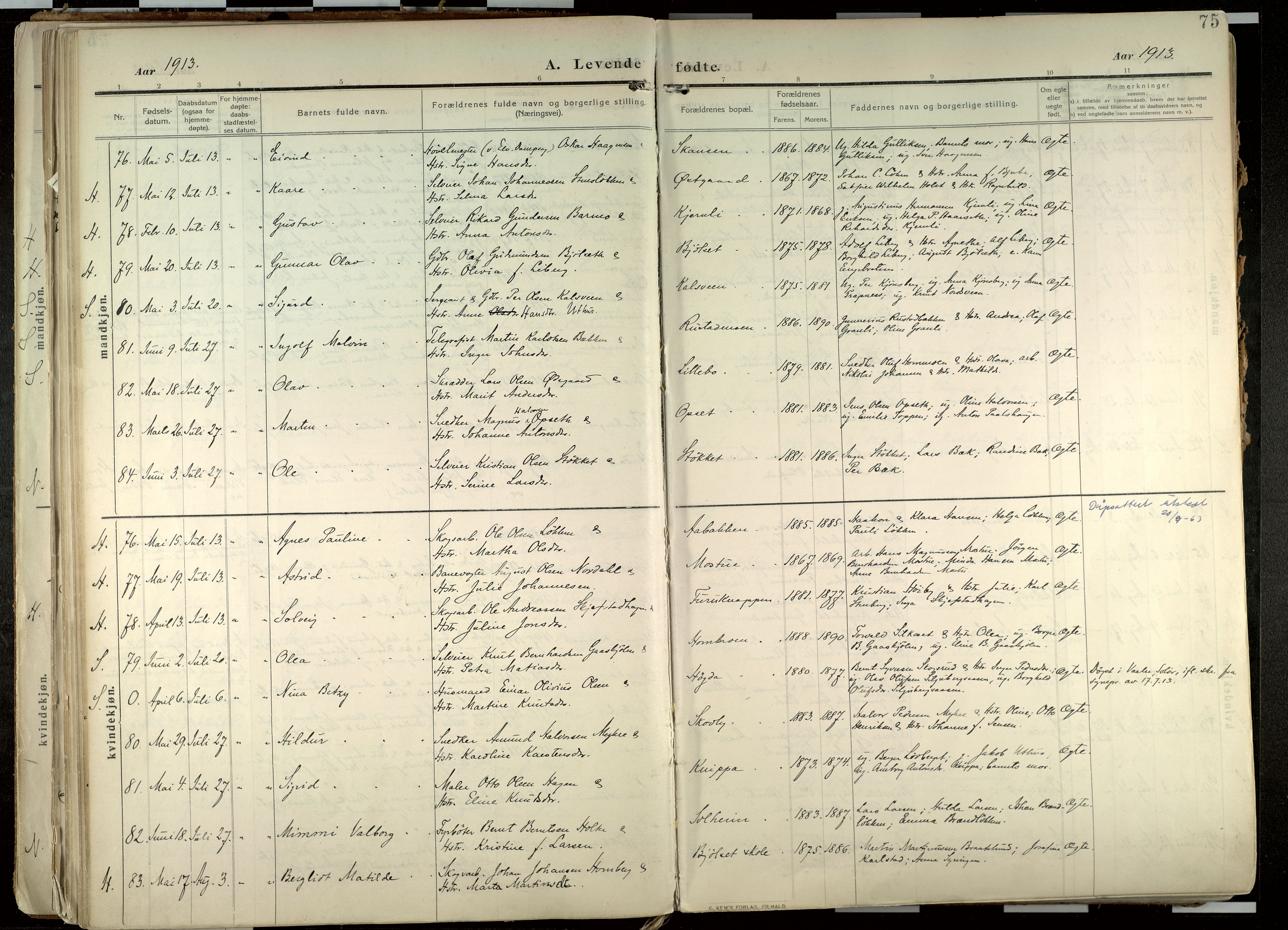 Elverum prestekontor, SAH/PREST-044/H/Ha/Haa/L0020: Parish register (official) no. 20, 1909-1921, p. 75