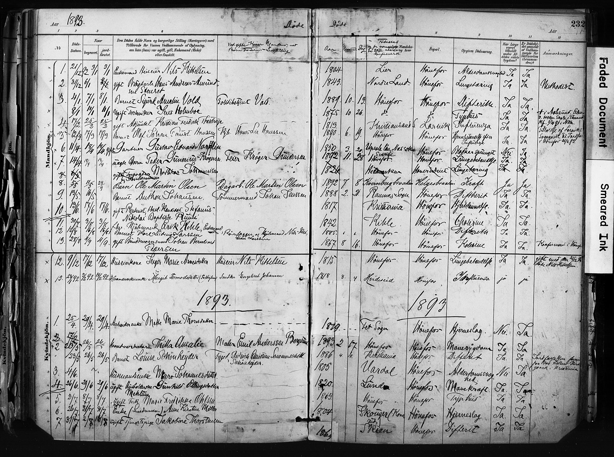 Hønefoss kirkebøker, AV/SAKO-A-609/F/Fa/L0002: Parish register (official) no. 2, 1887-1906, p. 232