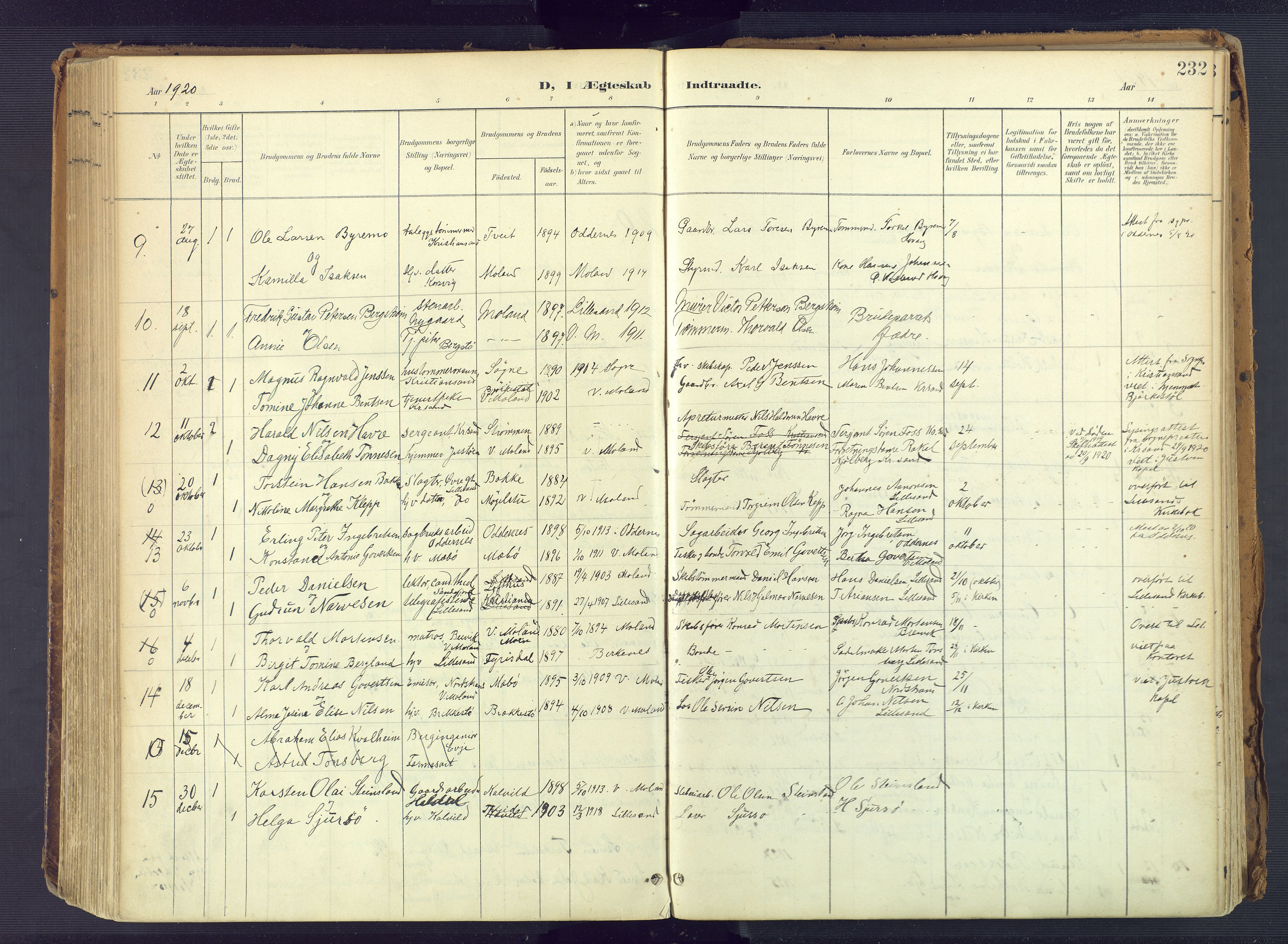 Vestre Moland sokneprestkontor, AV/SAK-1111-0046/F/Fa/Fab/L0010: Parish register (official) no. A 10, 1900-1926, p. 232