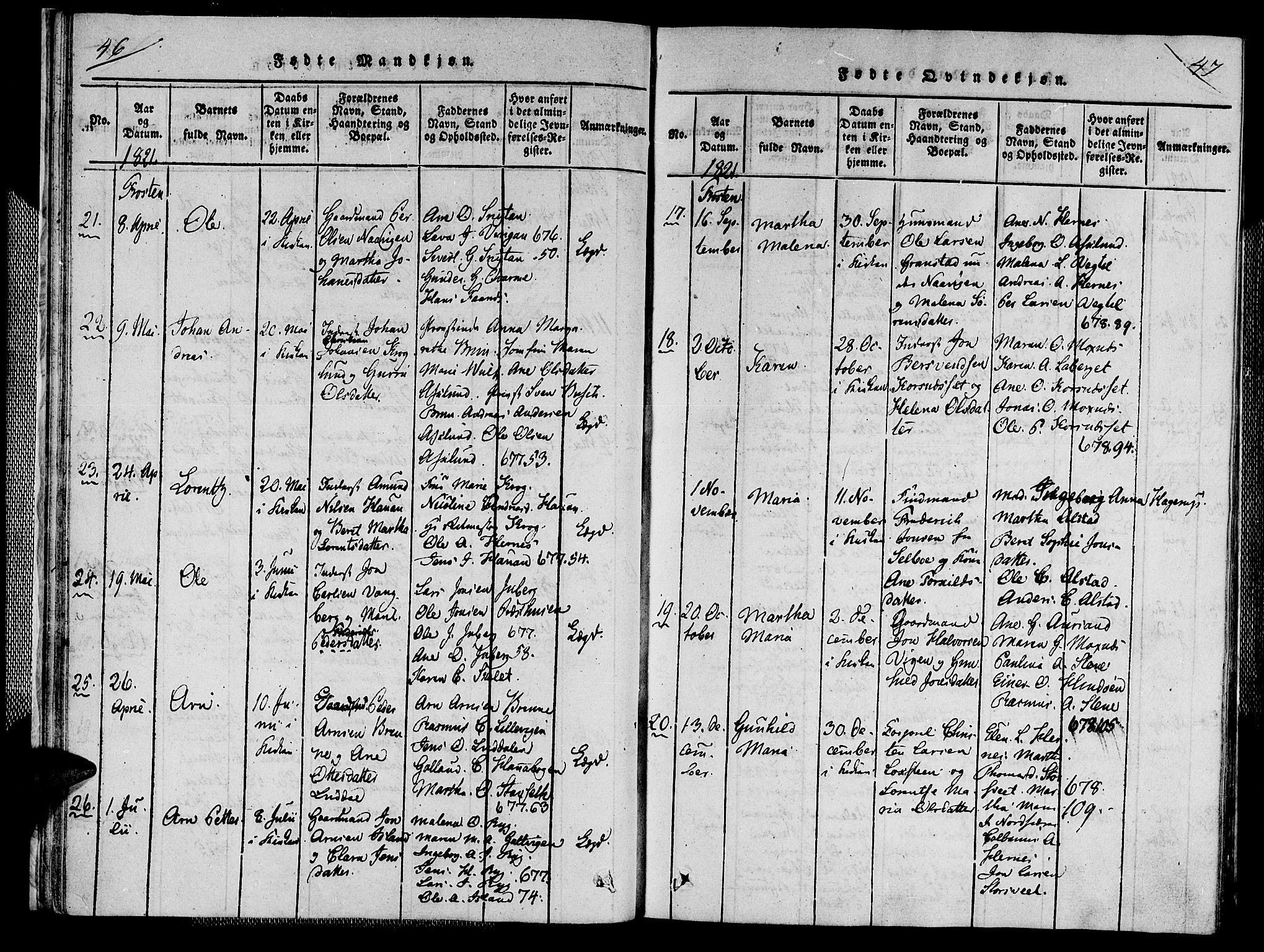 Ministerialprotokoller, klokkerbøker og fødselsregistre - Nord-Trøndelag, AV/SAT-A-1458/713/L0112: Parish register (official) no. 713A04 /1, 1817-1827, p. 46-47