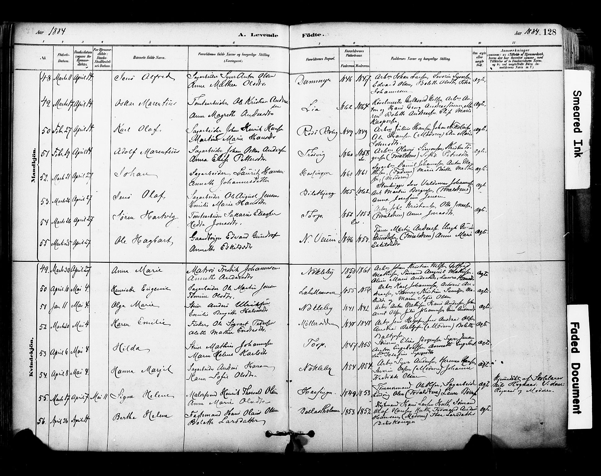 Glemmen prestekontor Kirkebøker, SAO/A-10908/F/Fa/L0011: Parish register (official) no. 11, 1878-1917, p. 128