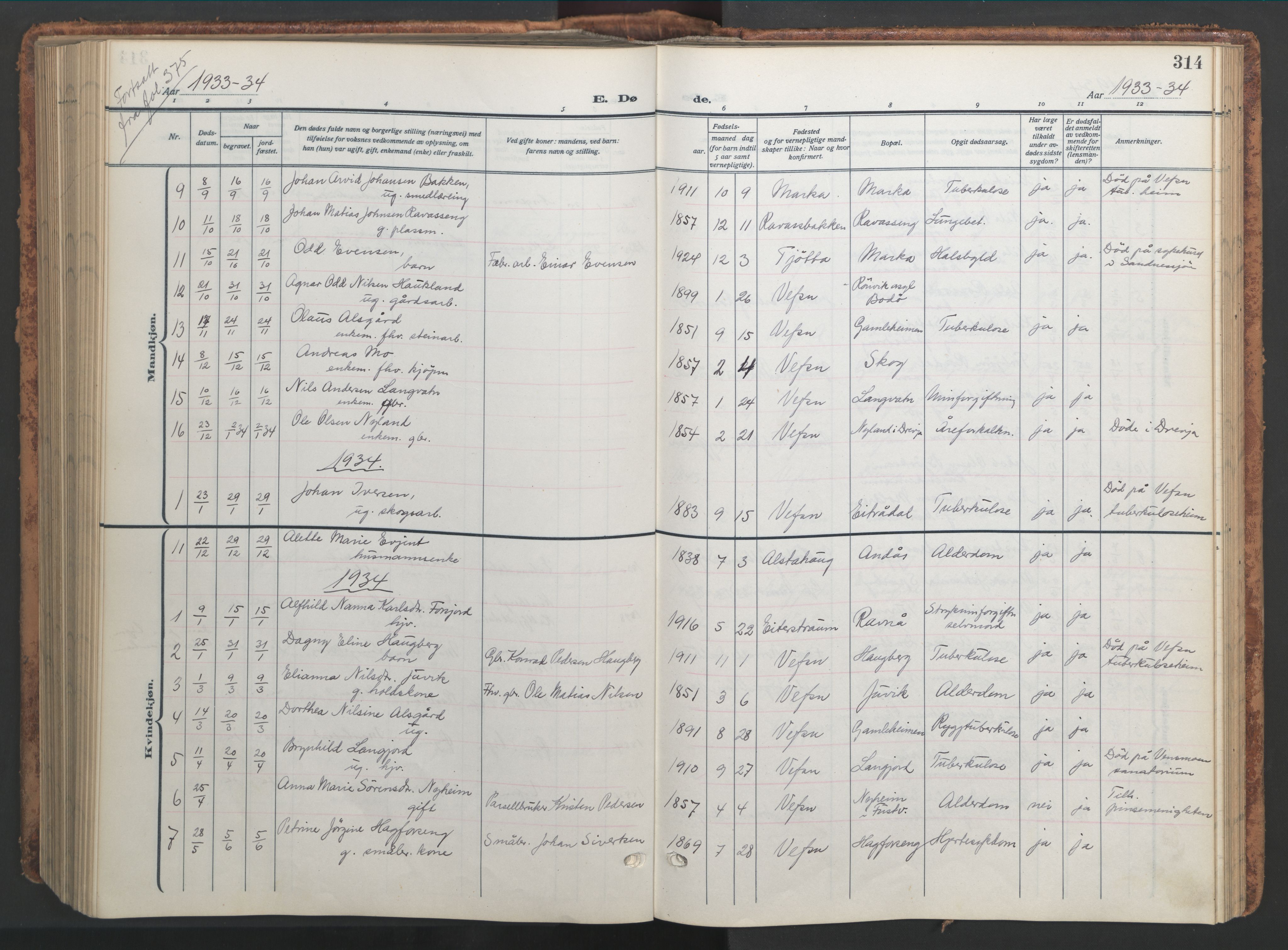 Ministerialprotokoller, klokkerbøker og fødselsregistre - Nordland, AV/SAT-A-1459/820/L0302: Parish register (copy) no. 820C04, 1917-1948, p. 314