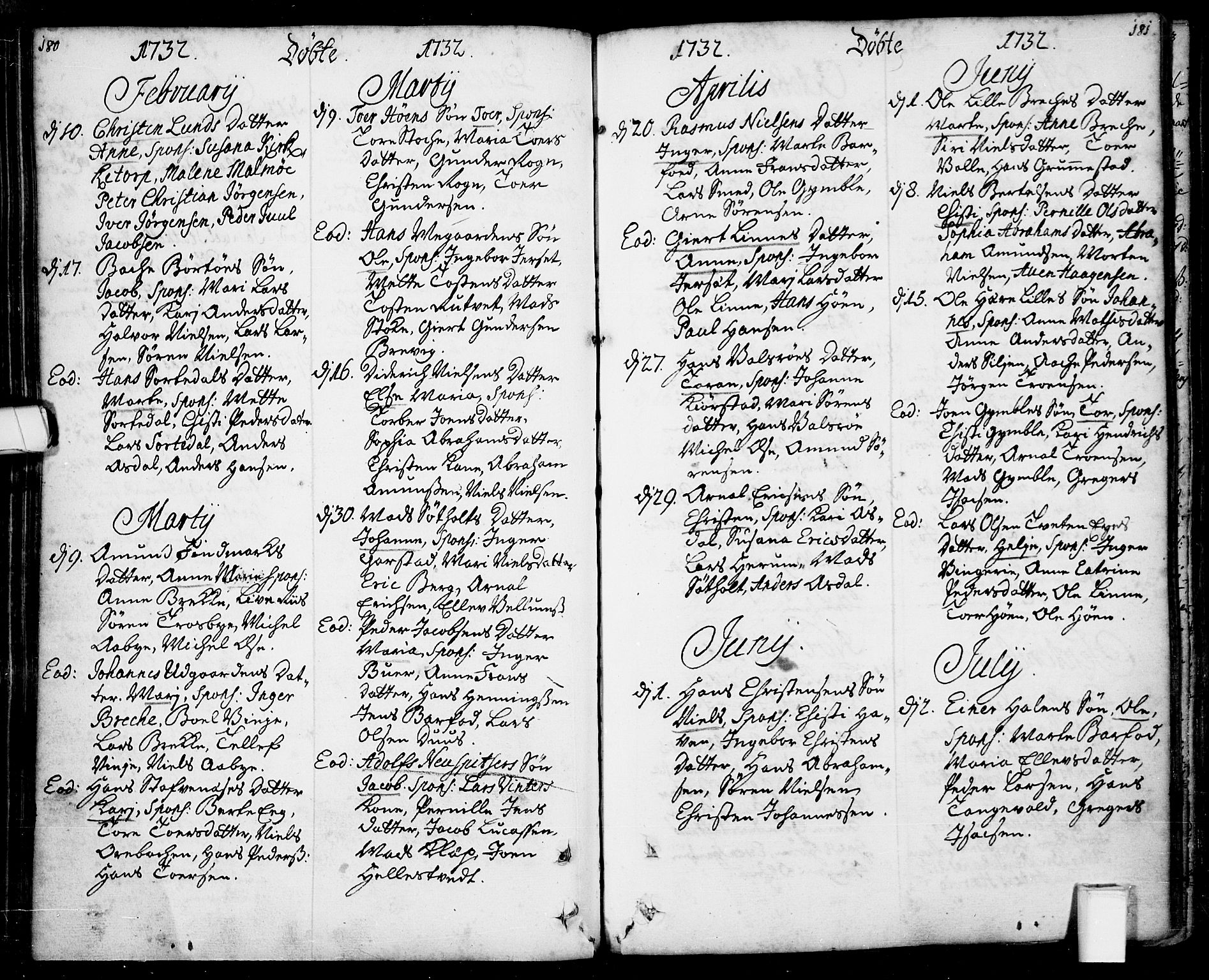 Bamble kirkebøker, SAKO/A-253/F/Fa/L0001: Parish register (official) no. I 1, 1702-1774, p. 180-181