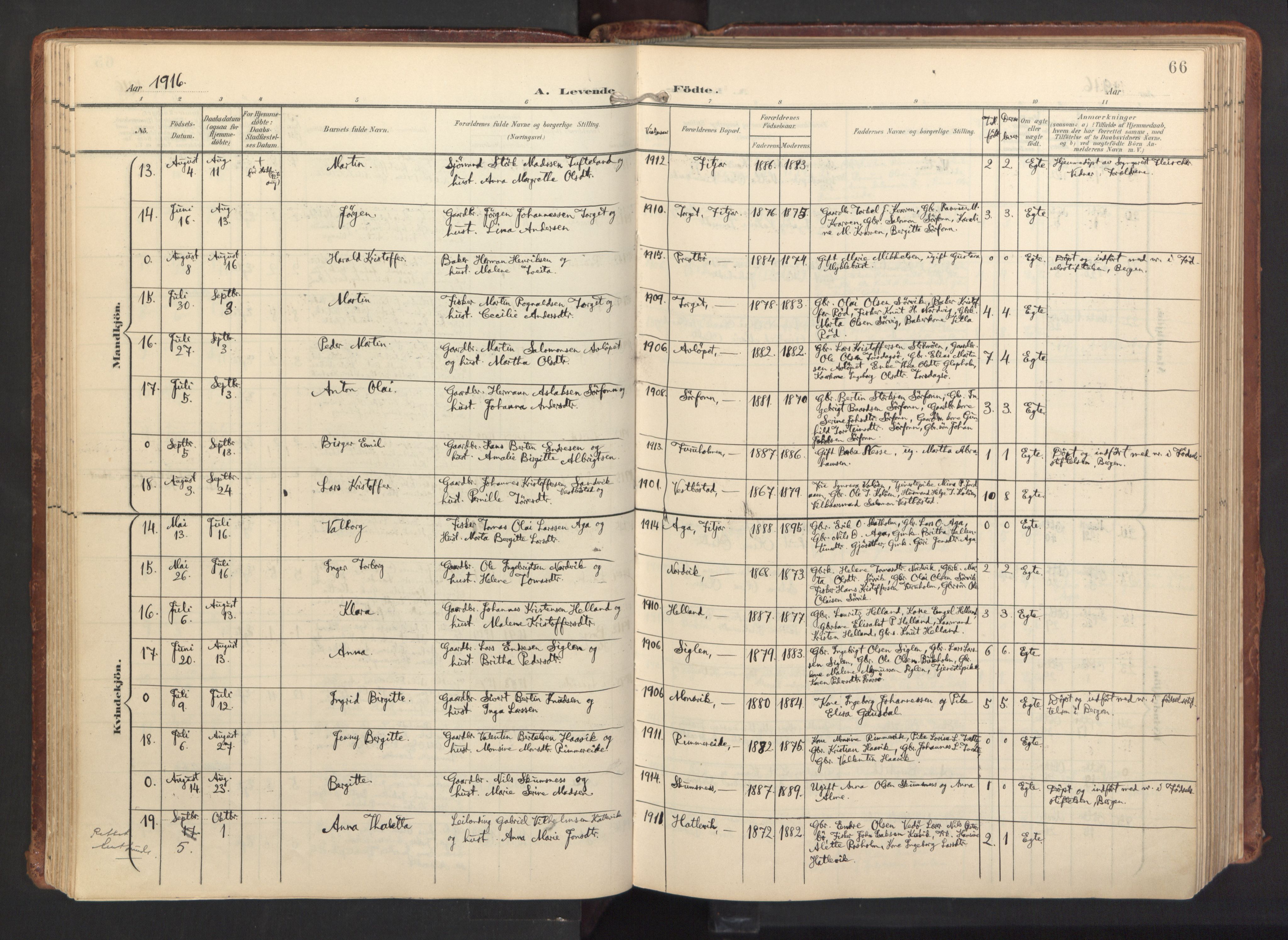 Fitjar sokneprestembete, AV/SAB-A-99926: Parish register (official) no. A 3, 1900-1918, p. 66