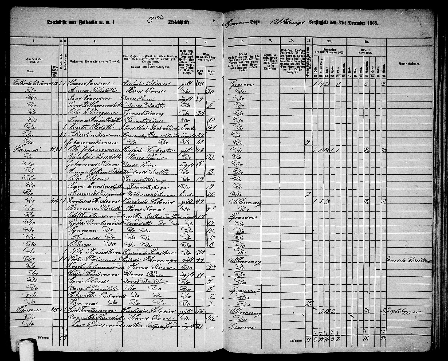 RA, 1865 census for Ulvik, 1865, p. 163