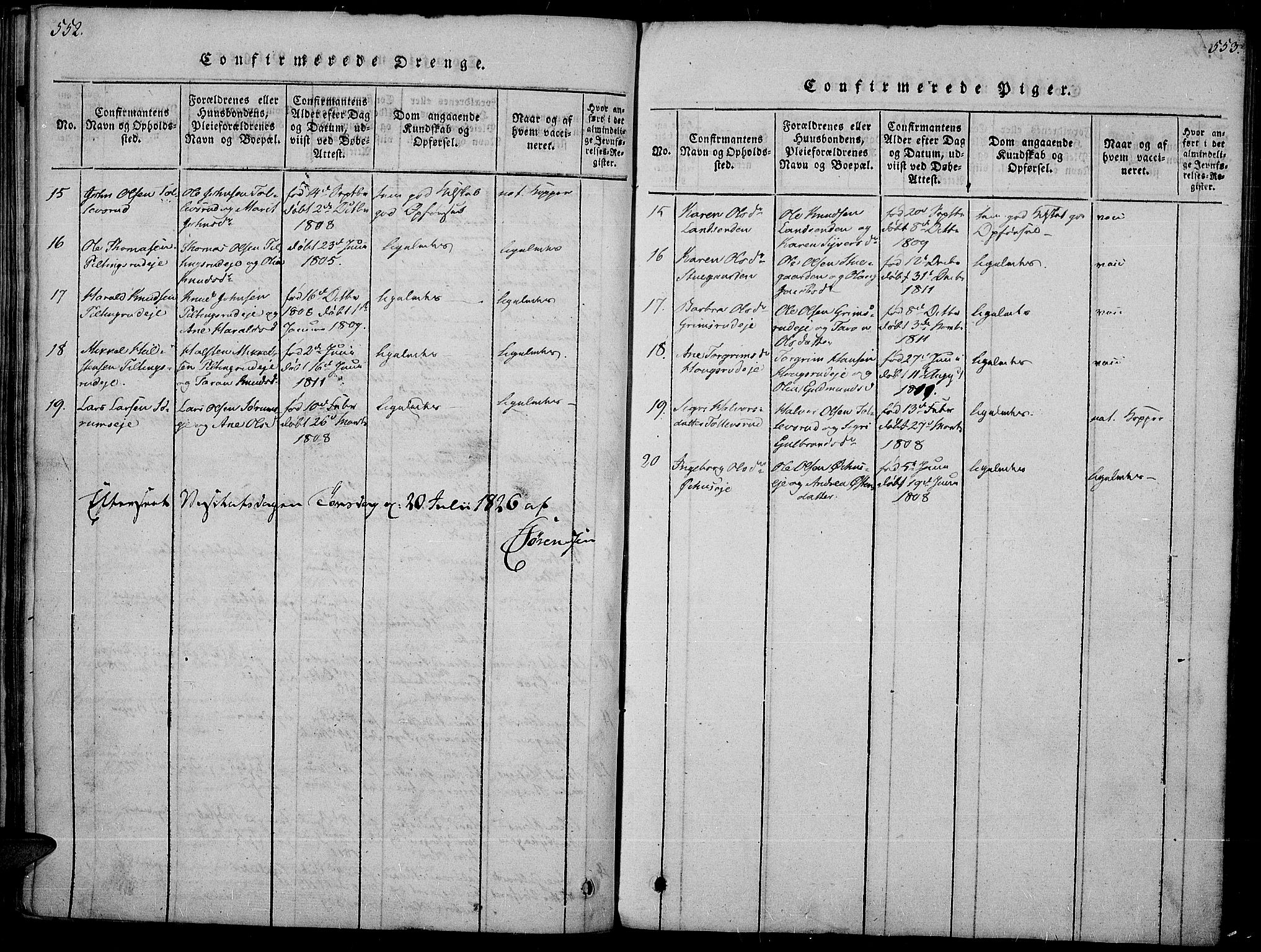 Sør-Aurdal prestekontor, AV/SAH-PREST-128/H/Ha/Haa/L0002: Parish register (official) no. 2, 1815-1840, p. 552-553