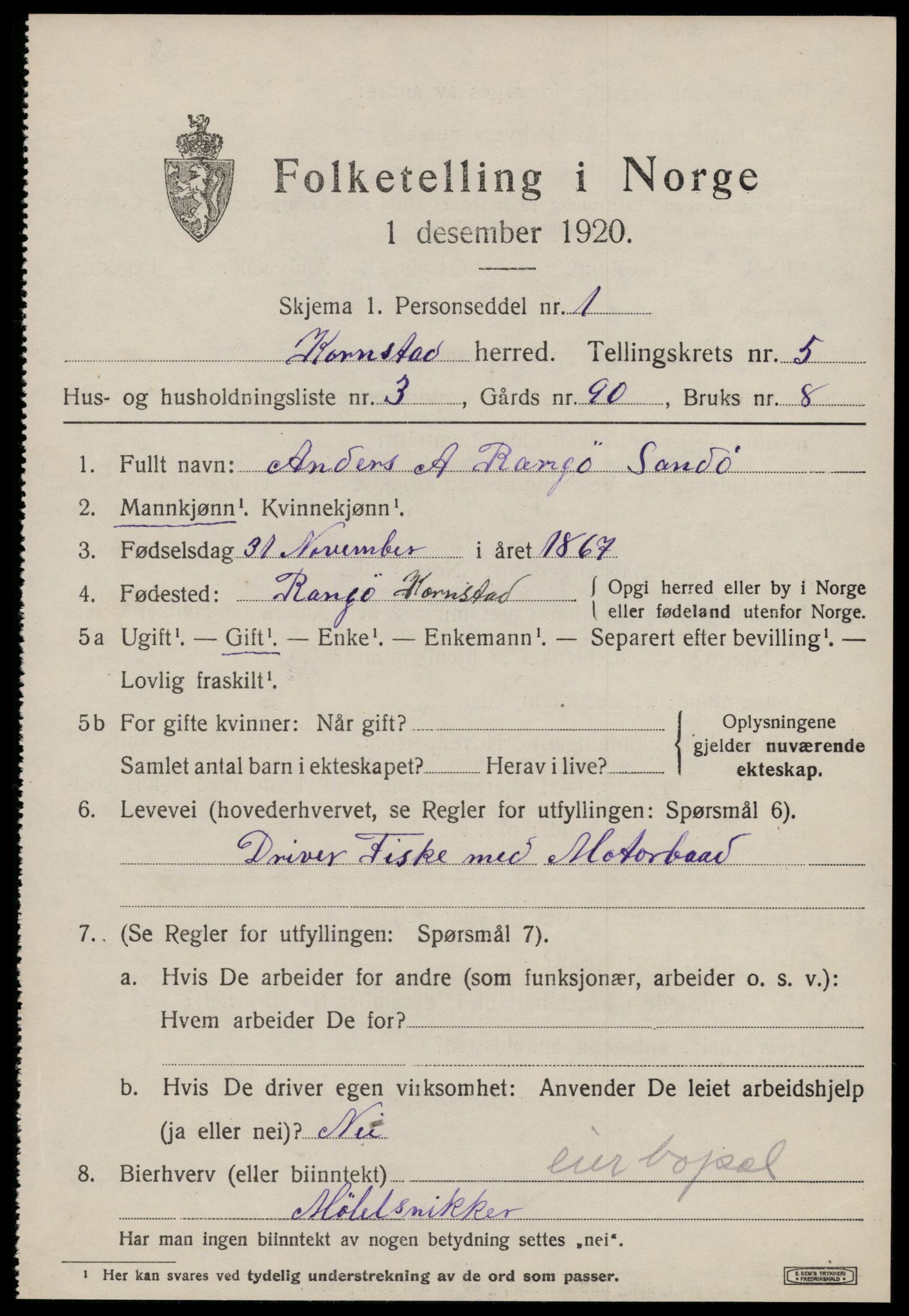 SAT, 1920 census for Kornstad, 1920, p. 2769