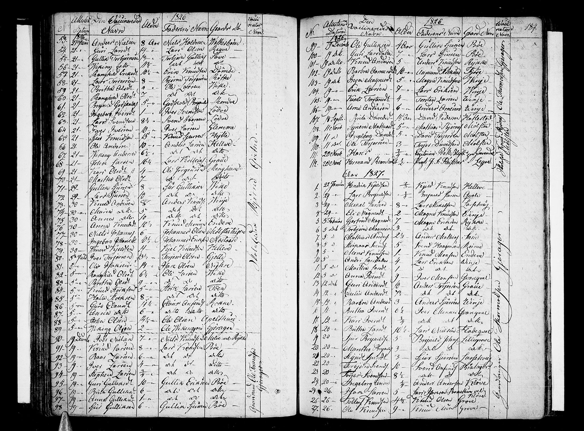 Voss sokneprestembete, SAB/A-79001/H/Haa: Parish register (official) no. A 12, 1823-1837, p. 184