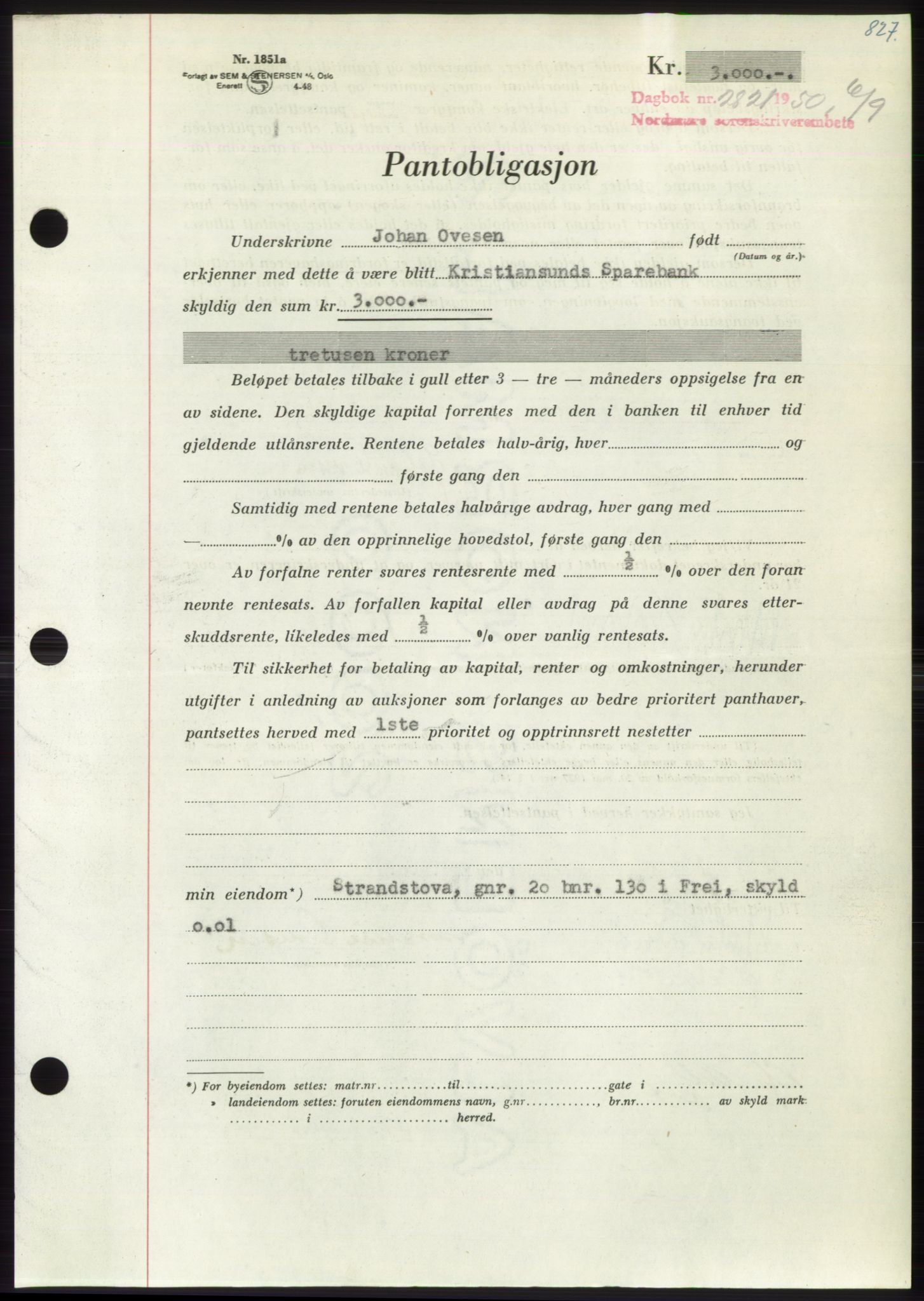 Nordmøre sorenskriveri, AV/SAT-A-4132/1/2/2Ca: Mortgage book no. B105, 1950-1950, Diary no: : 2821/1950