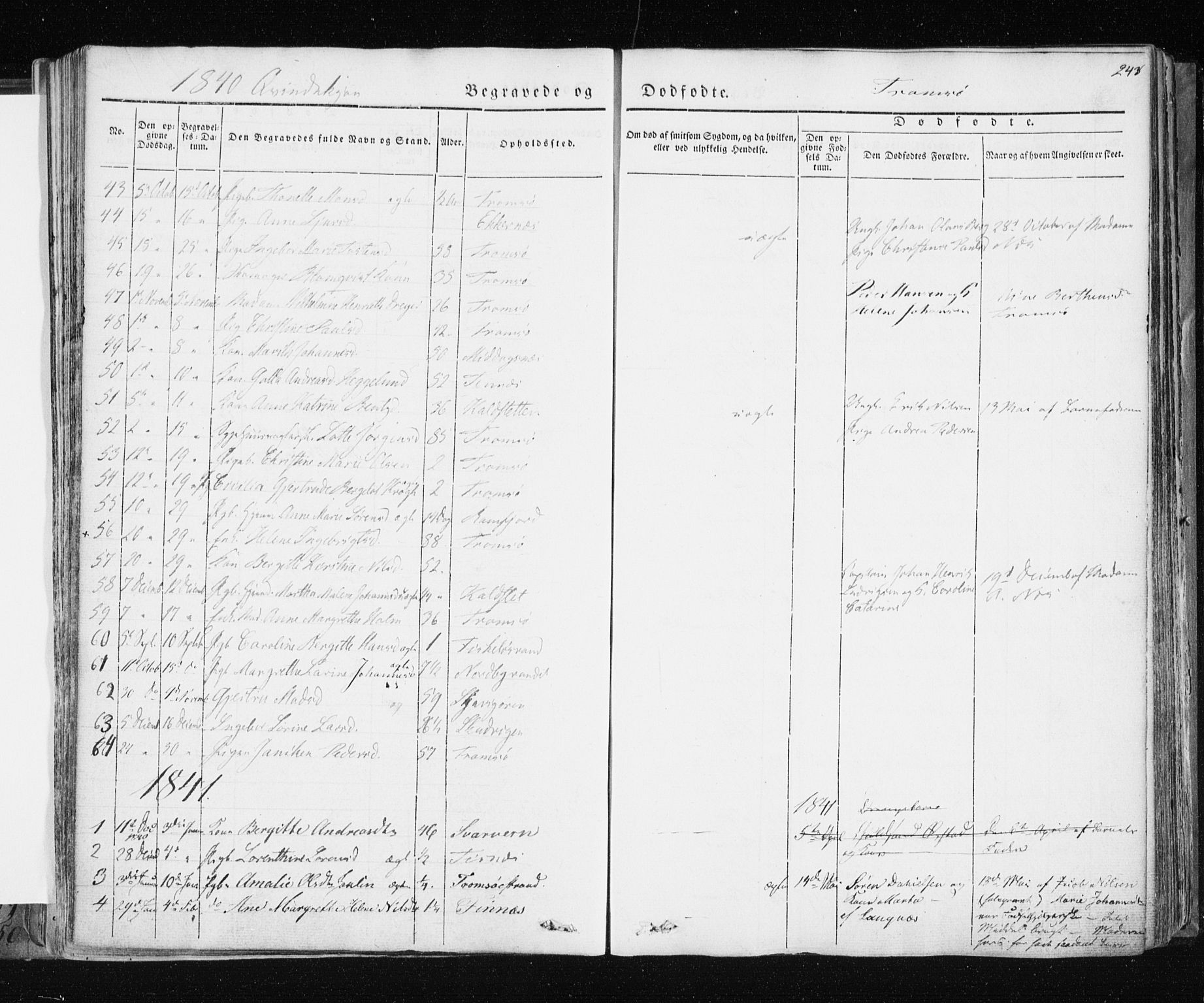 Tromsø sokneprestkontor/stiftsprosti/domprosti, SATØ/S-1343/G/Ga/L0009kirke: Parish register (official) no. 9, 1837-1847, p. 243