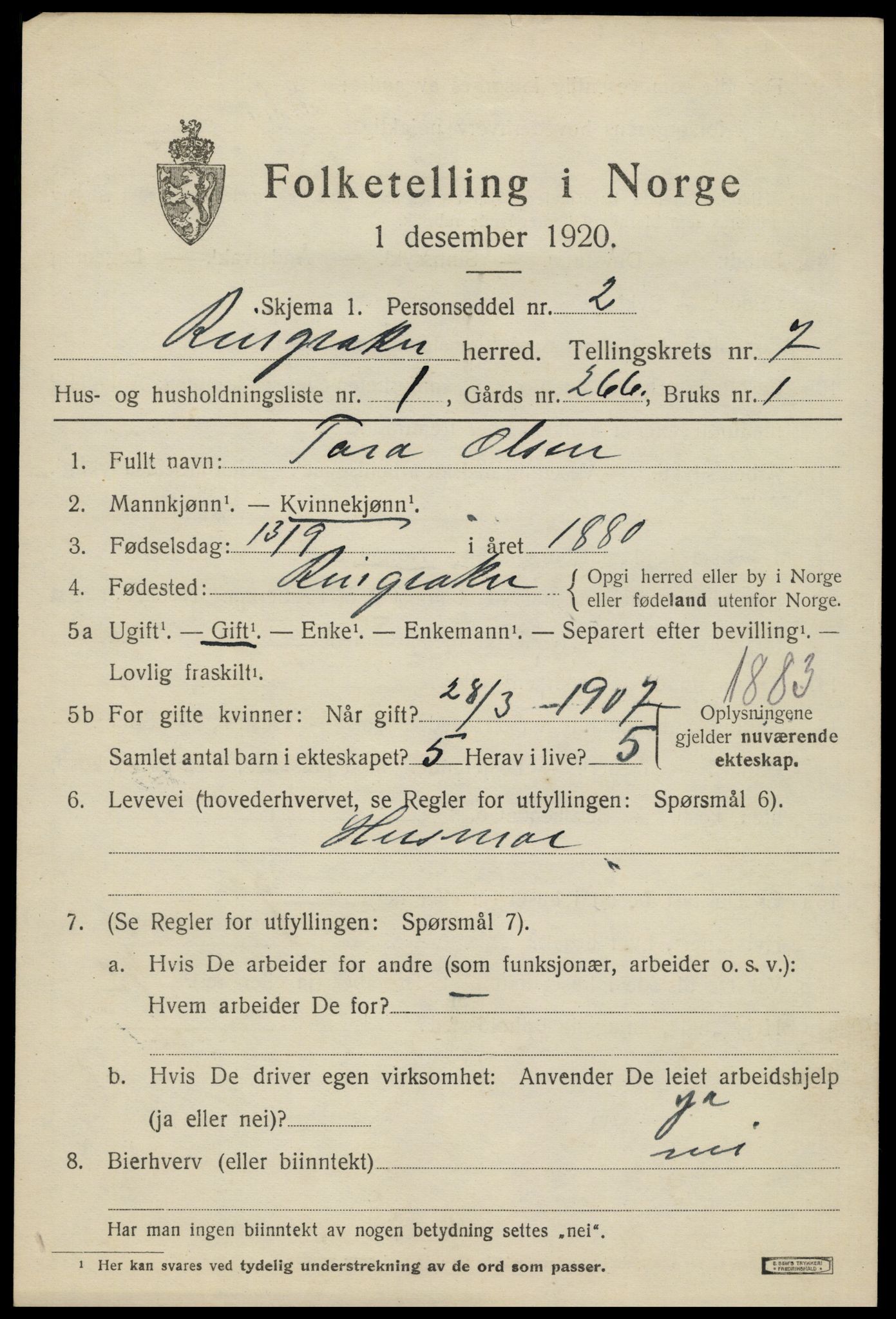 SAH, 1920 census for Ringsaker, 1920, p. 15094