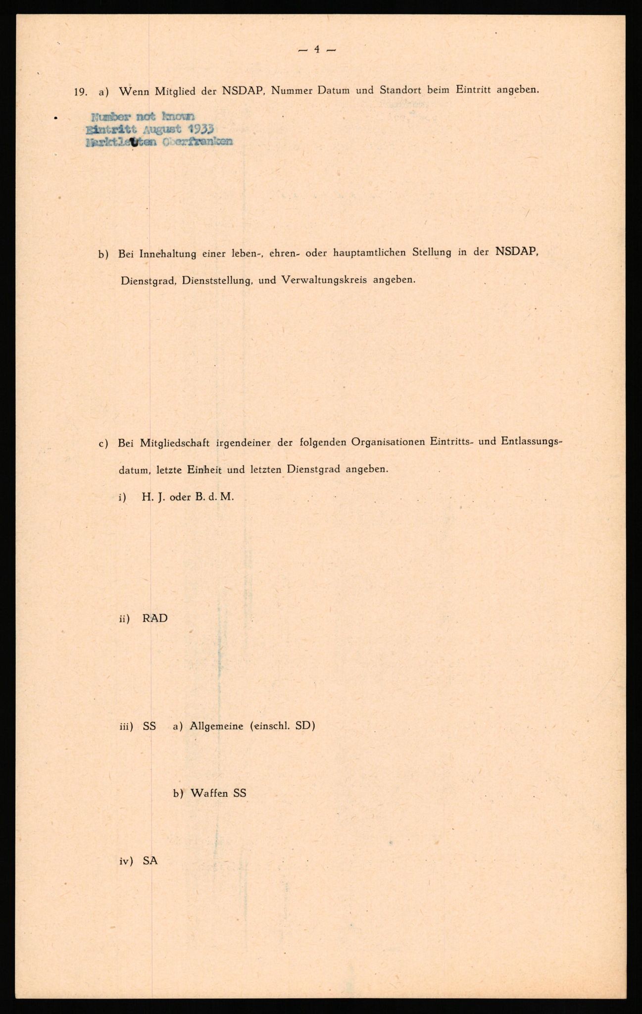 Forsvaret, Forsvarets overkommando II, RA/RAFA-3915/D/Db/L0034: CI Questionaires. Tyske okkupasjonsstyrker i Norge. Tyskere., 1945-1946, p. 93