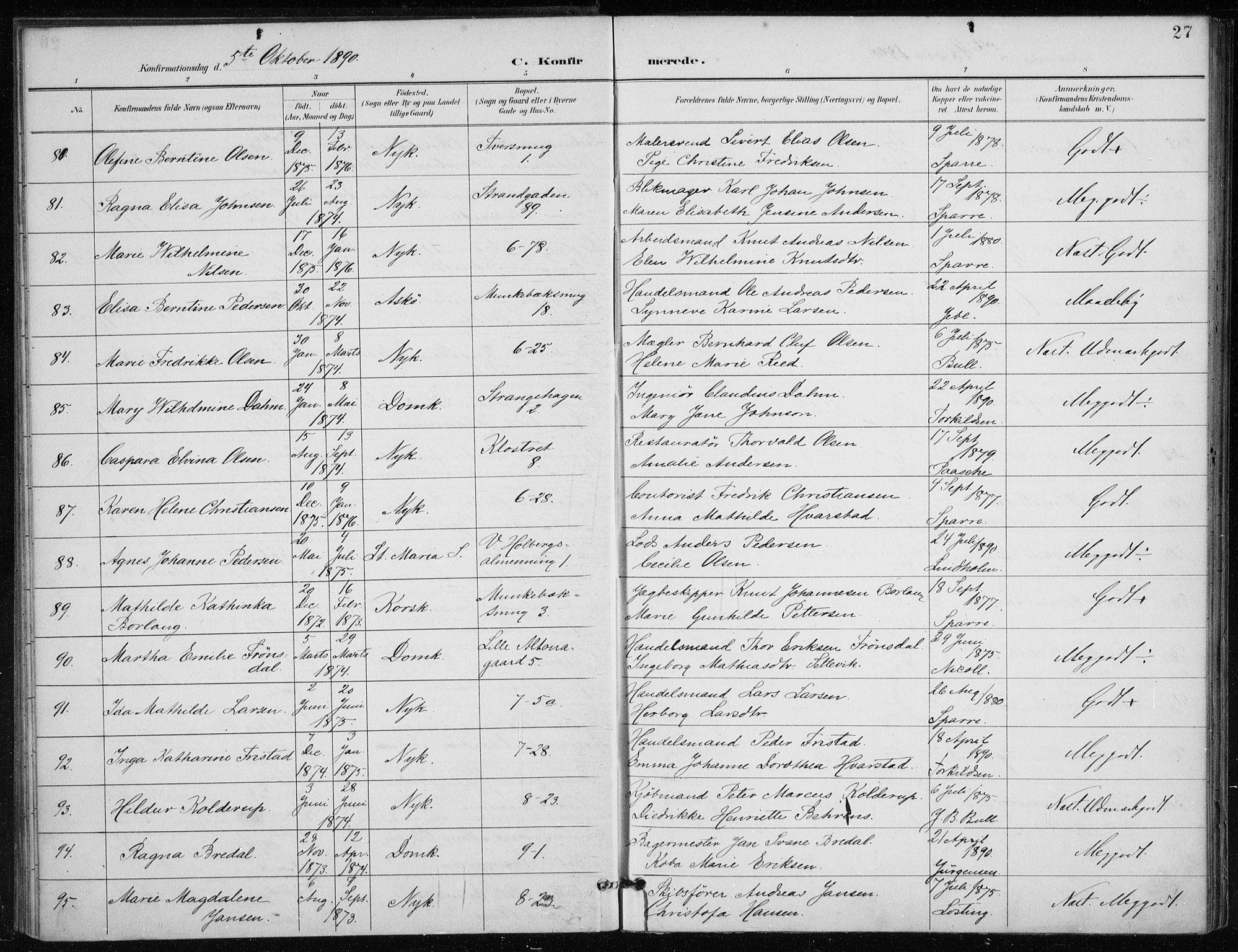 Nykirken Sokneprestembete, SAB/A-77101/H/Haa/L0028: Parish register (official) no. C 7, 1887-1913, p. 27
