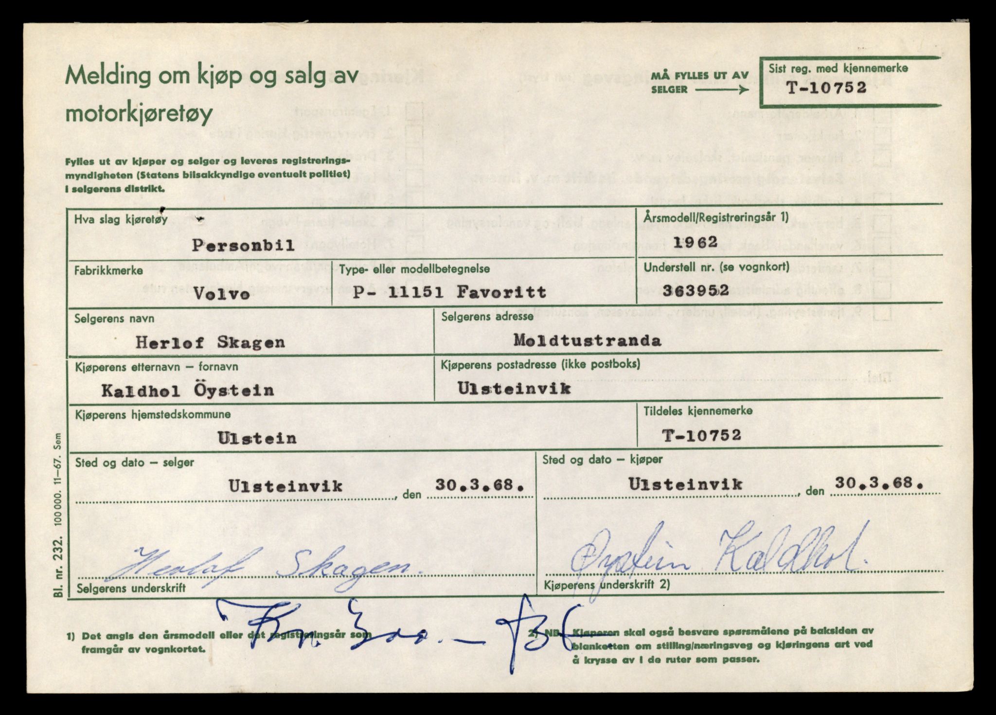 Møre og Romsdal vegkontor - Ålesund trafikkstasjon, SAT/A-4099/F/Fe/L0023: Registreringskort for kjøretøy T 10695 - T 10809, 1927-1998, p. 1746