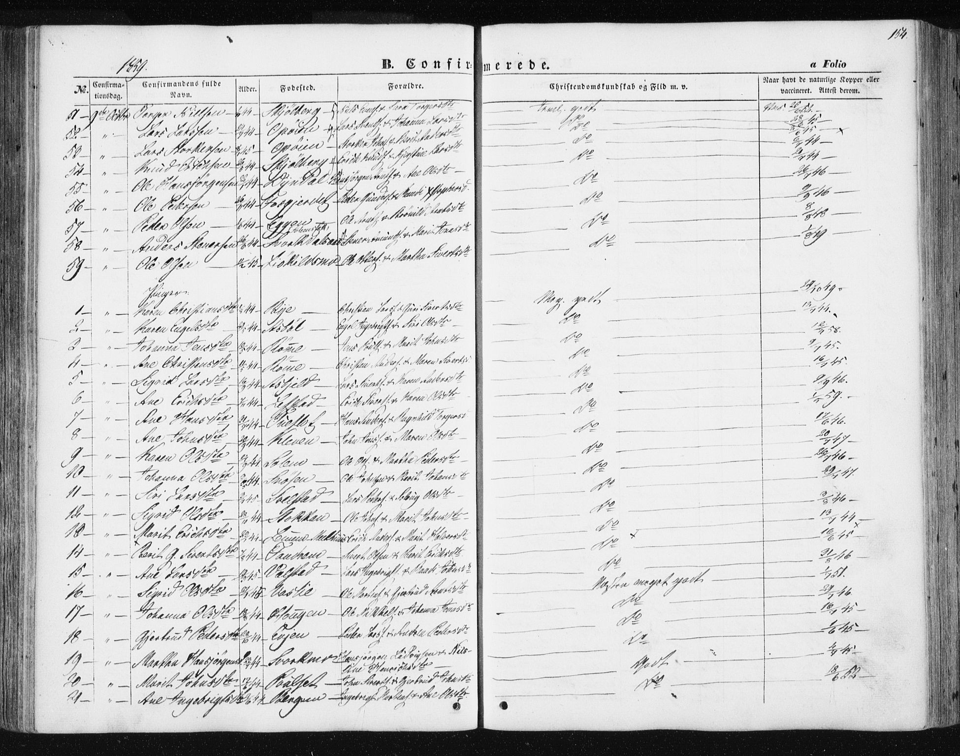 Ministerialprotokoller, klokkerbøker og fødselsregistre - Sør-Trøndelag, SAT/A-1456/668/L0806: Parish register (official) no. 668A06, 1854-1869, p. 154