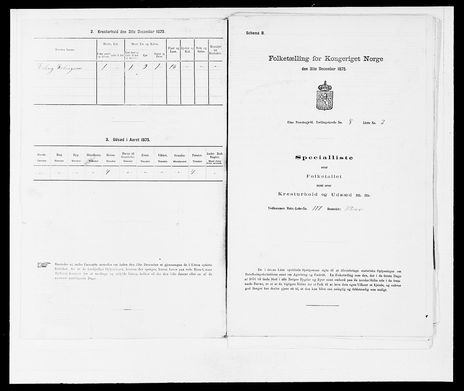 SAB, 1875 census for 1211P Etne, 1875, p. 594