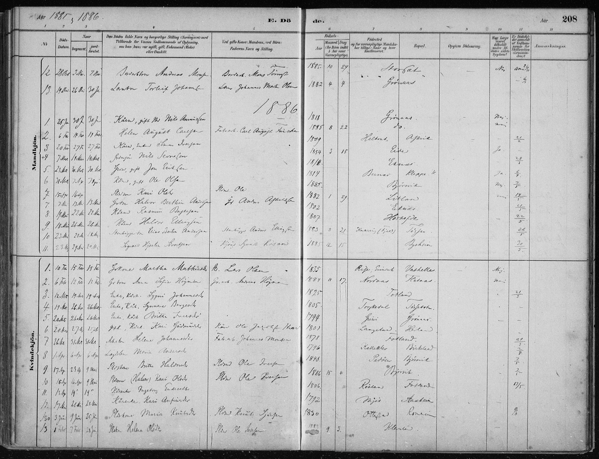 Hosanger sokneprestembete, AV/SAB-A-75801/H/Haa: Parish register (official) no. B  1, 1880-1896, p. 208