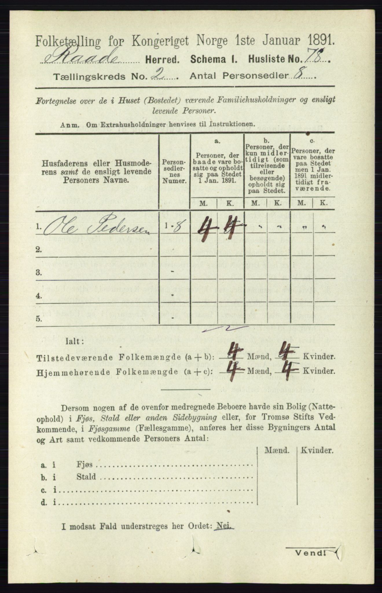 RA, 1891 census for 0135 Råde, 1891, p. 607