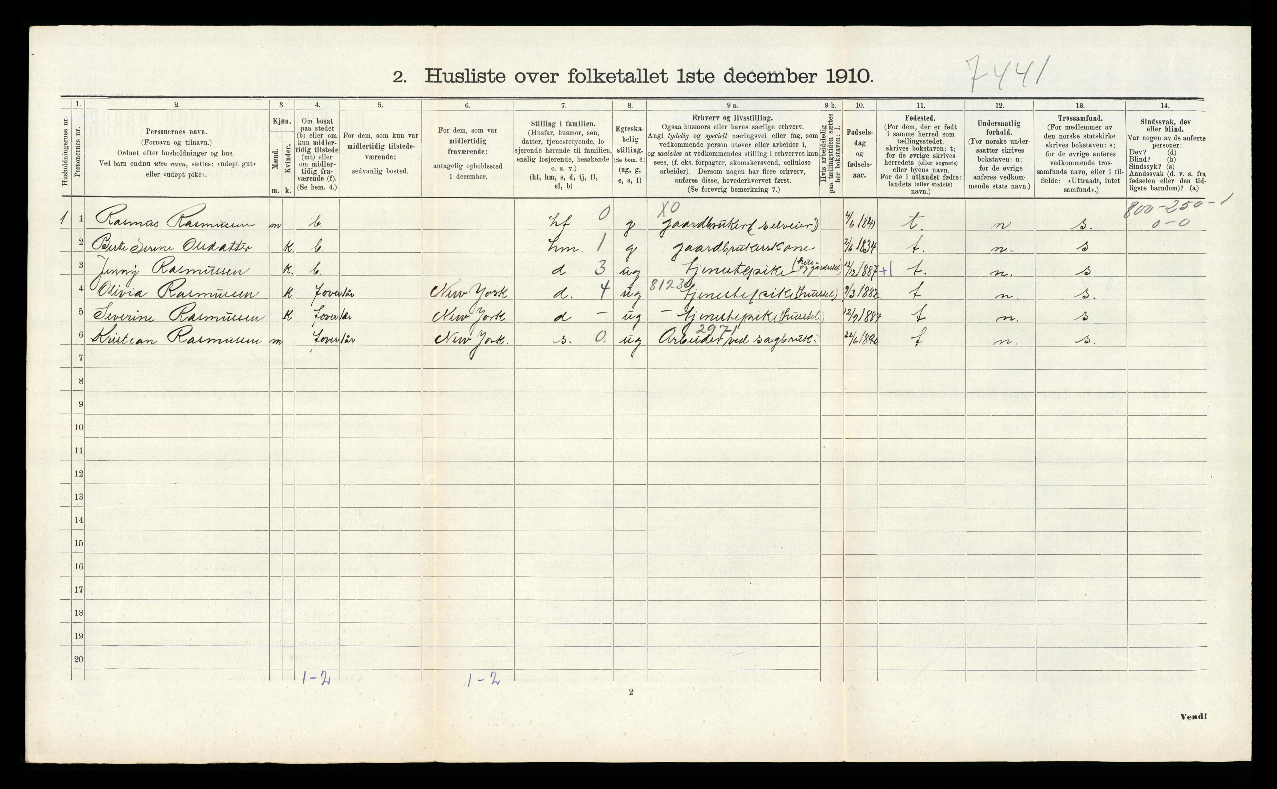 RA, 1910 census for Austad, 1910, p. 505