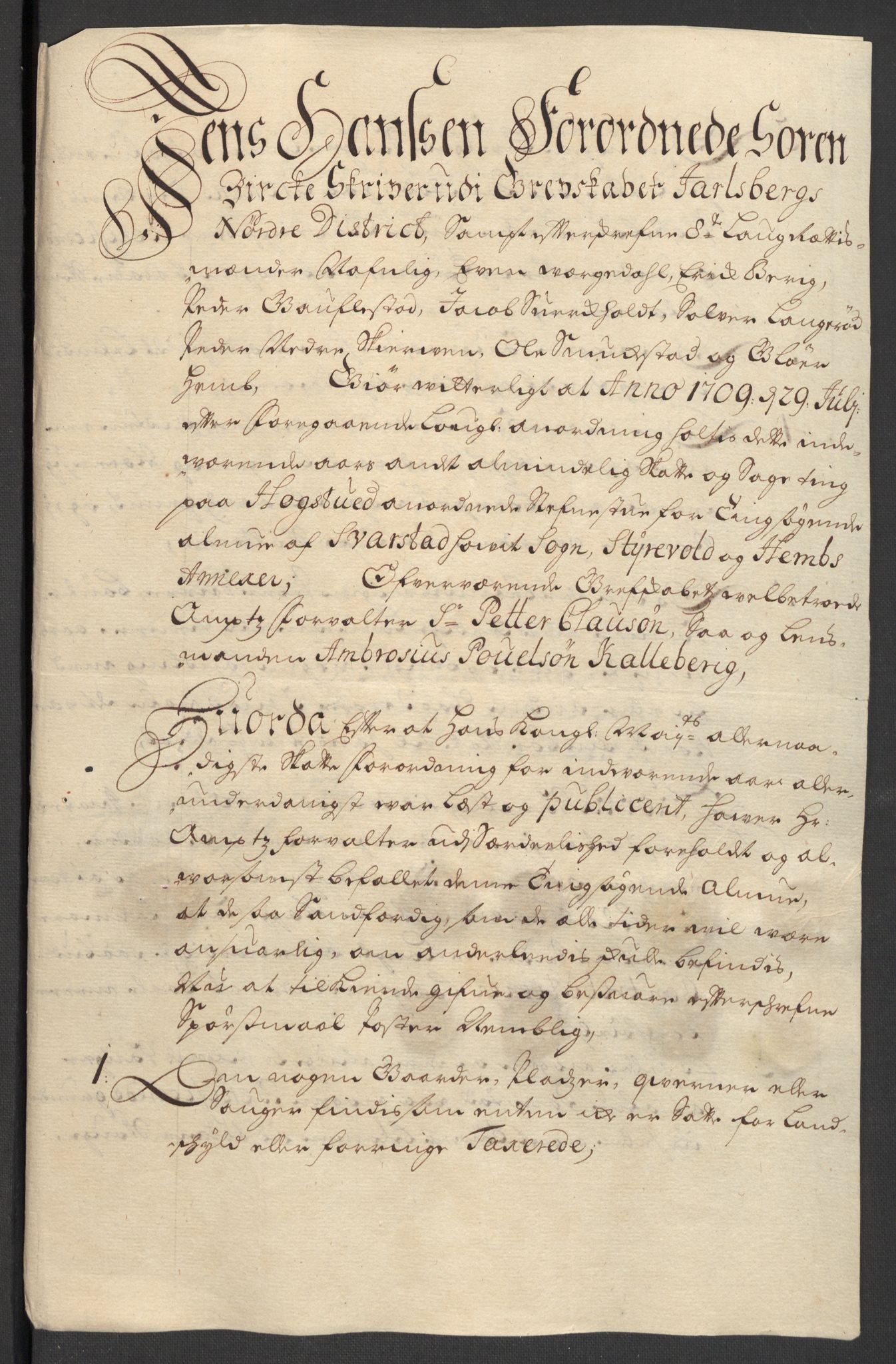 Rentekammeret inntil 1814, Reviderte regnskaper, Fogderegnskap, RA/EA-4092/R32/L1874: Fogderegnskap Jarlsberg grevskap, 1709, p. 131