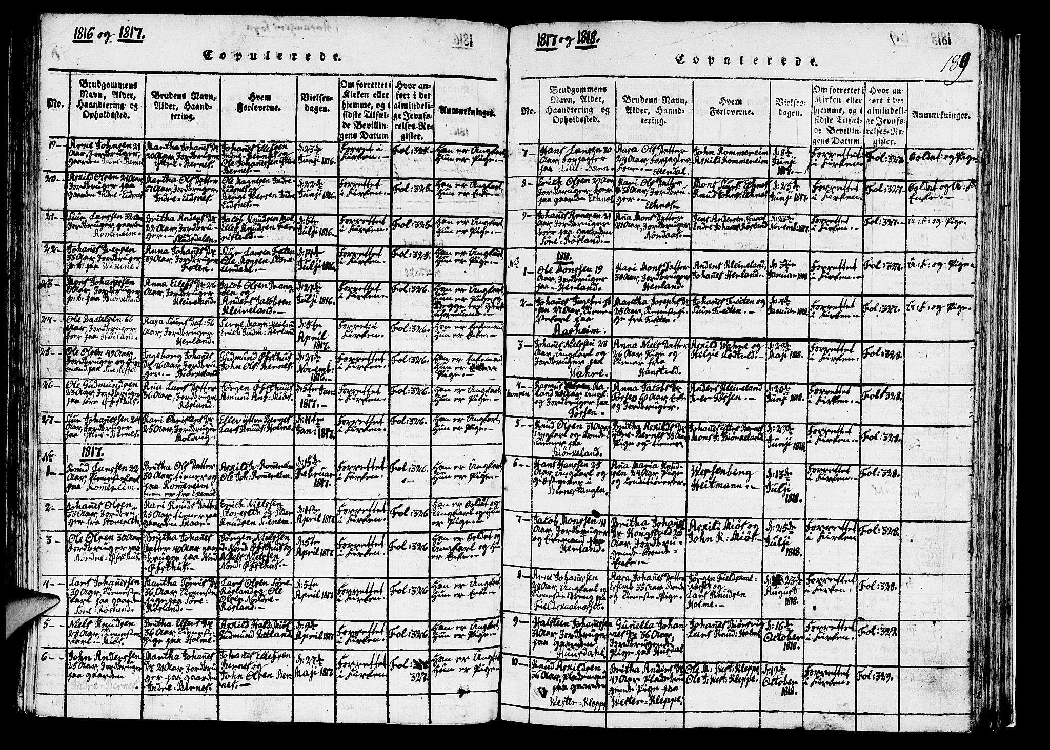 Hosanger sokneprestembete, AV/SAB-A-75801/H/Haa: Parish register (official) no. A 5, 1815-1824, p. 189