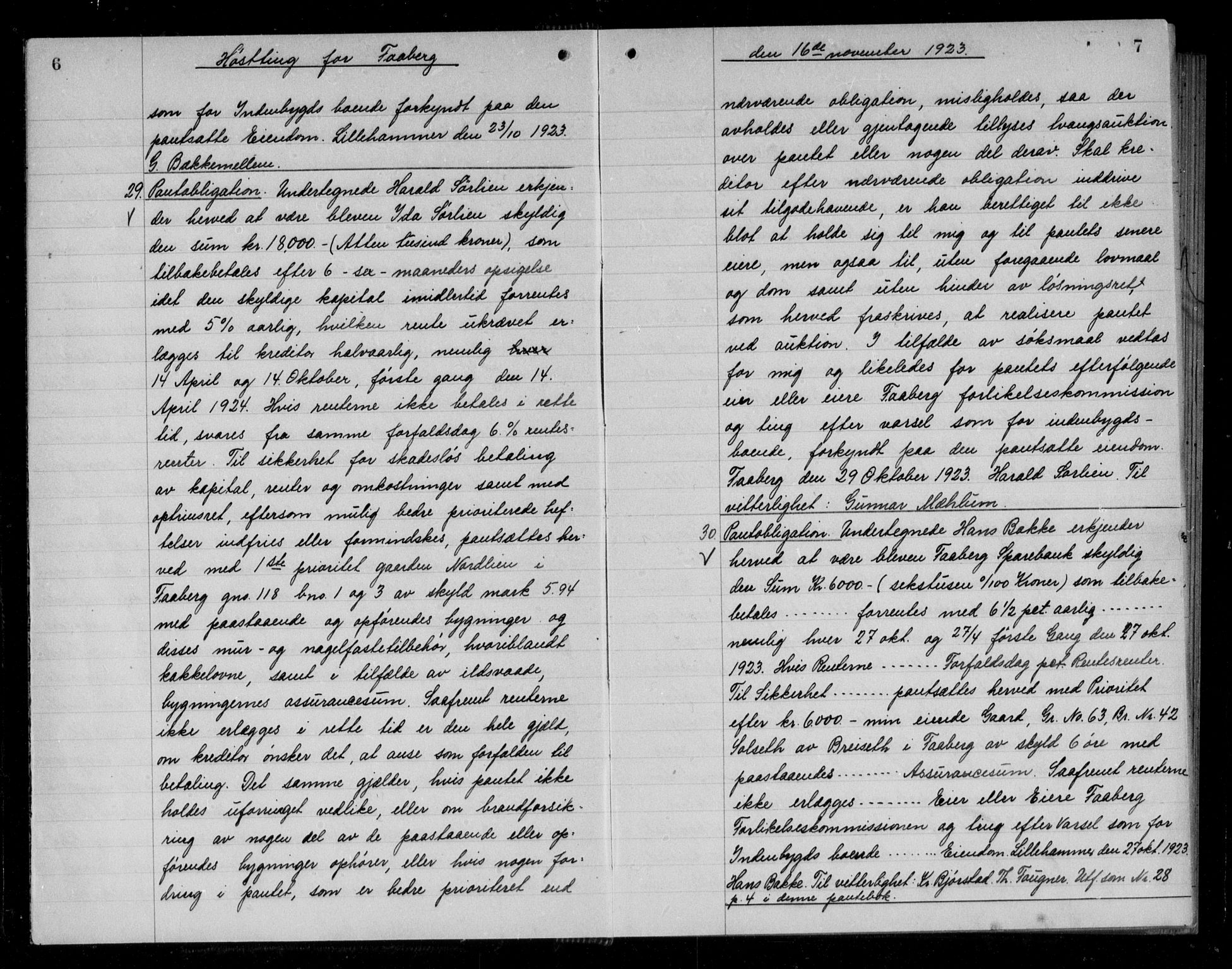 Sør-Gudbrandsdal tingrett, AV/SAH-TING-004/H/Hb/Hbb/L0011: Mortgage book no. II 11, 1923-1924, p. 6-7