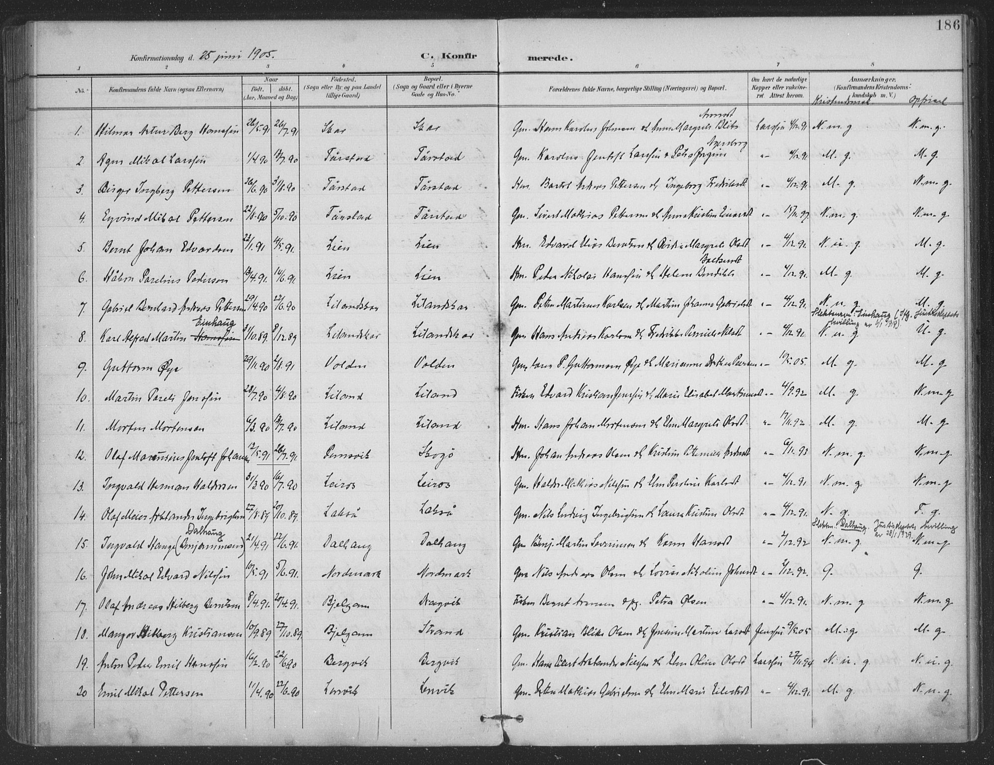 Ministerialprotokoller, klokkerbøker og fødselsregistre - Nordland, SAT/A-1459/863/L0899: Parish register (official) no. 863A11, 1897-1906, p. 186