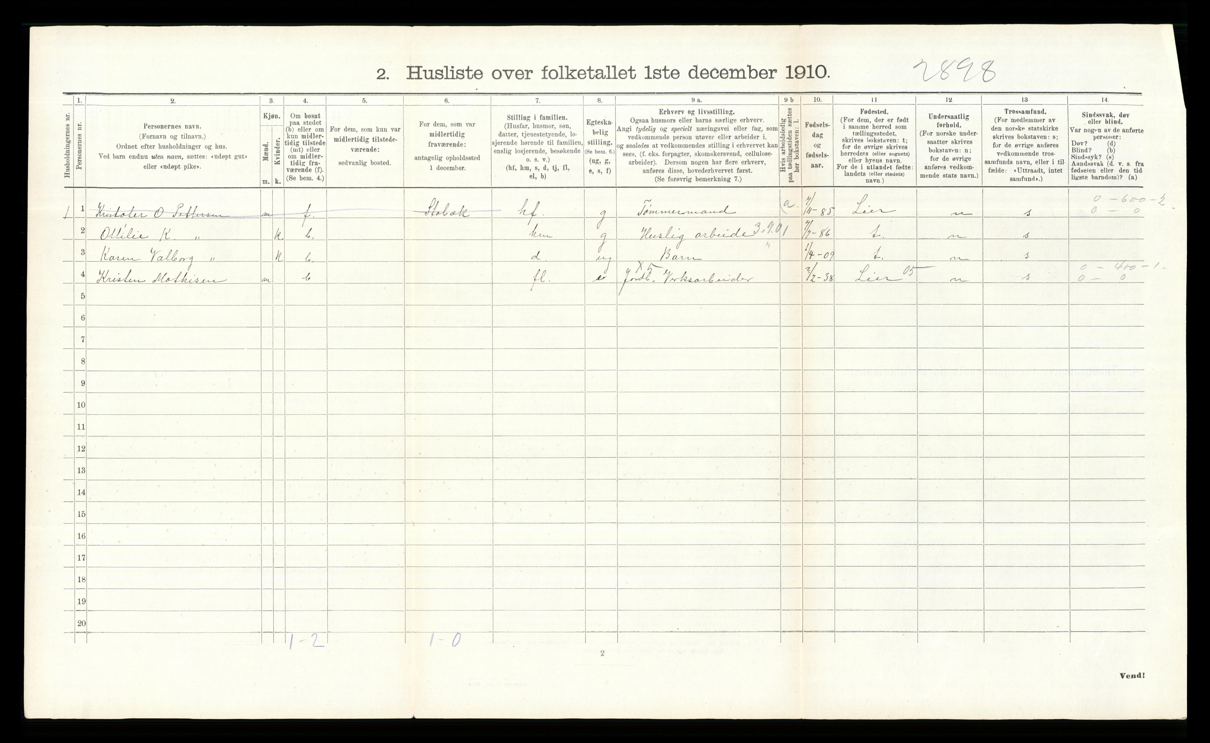 RA, 1910 census for Bærum, 1910, p. 286