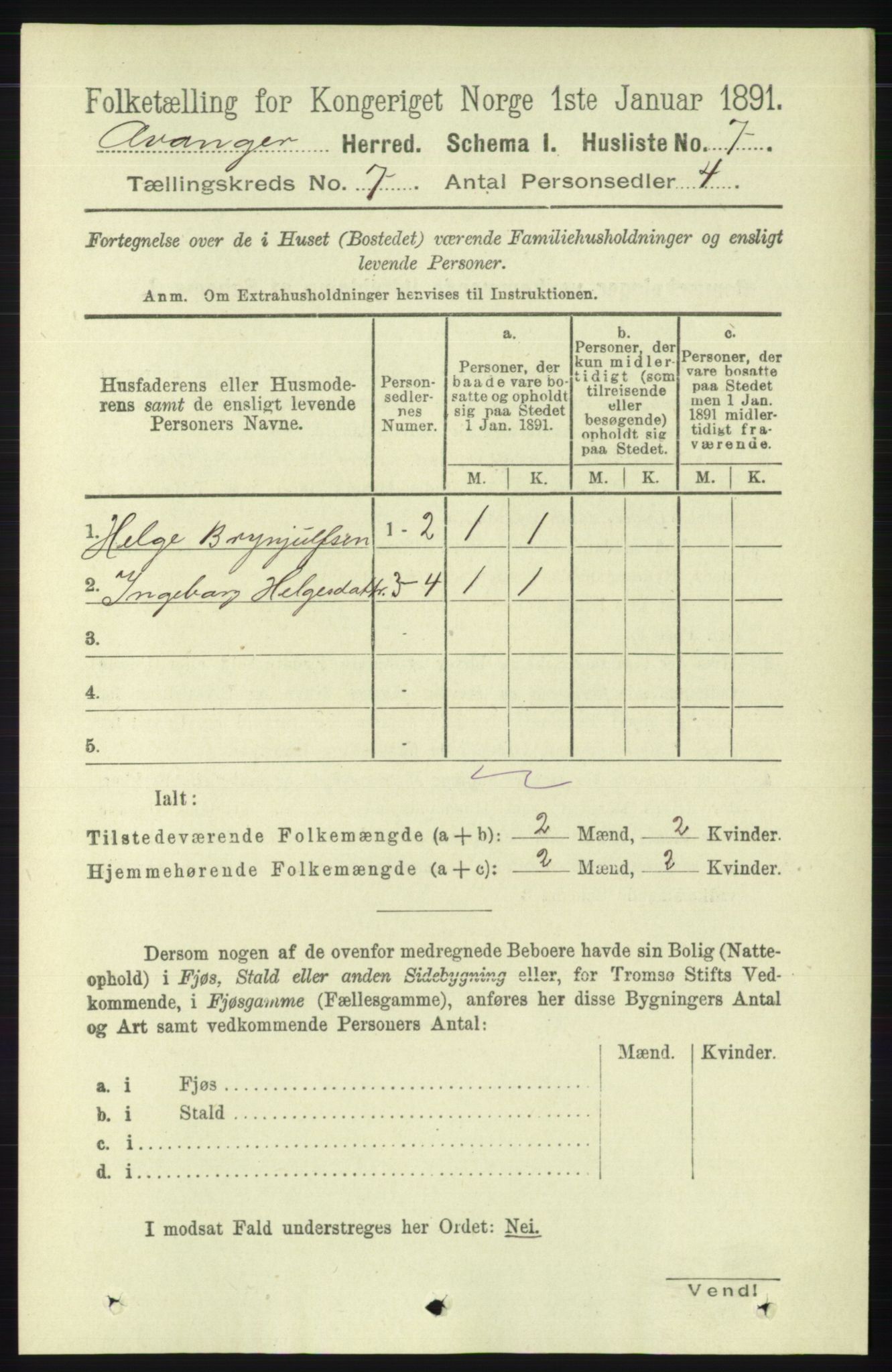 RA, 1891 census for 1237 Evanger, 1891, p. 1817