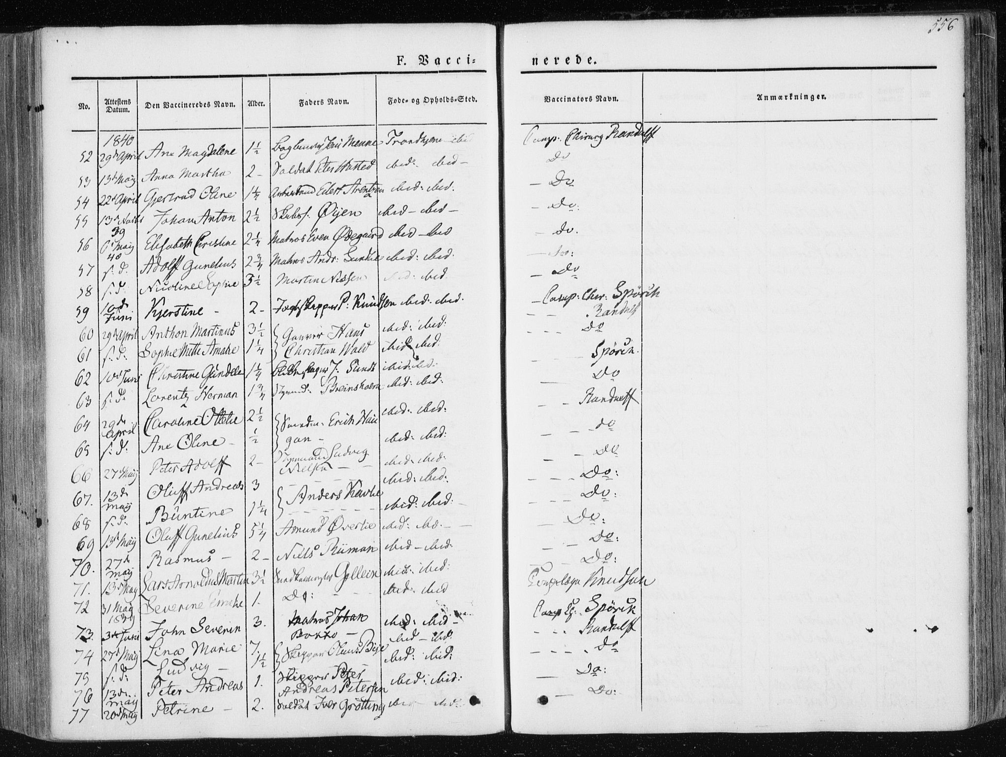 Ministerialprotokoller, klokkerbøker og fødselsregistre - Sør-Trøndelag, AV/SAT-A-1456/601/L0049: Parish register (official) no. 601A17, 1839-1847, p. 556